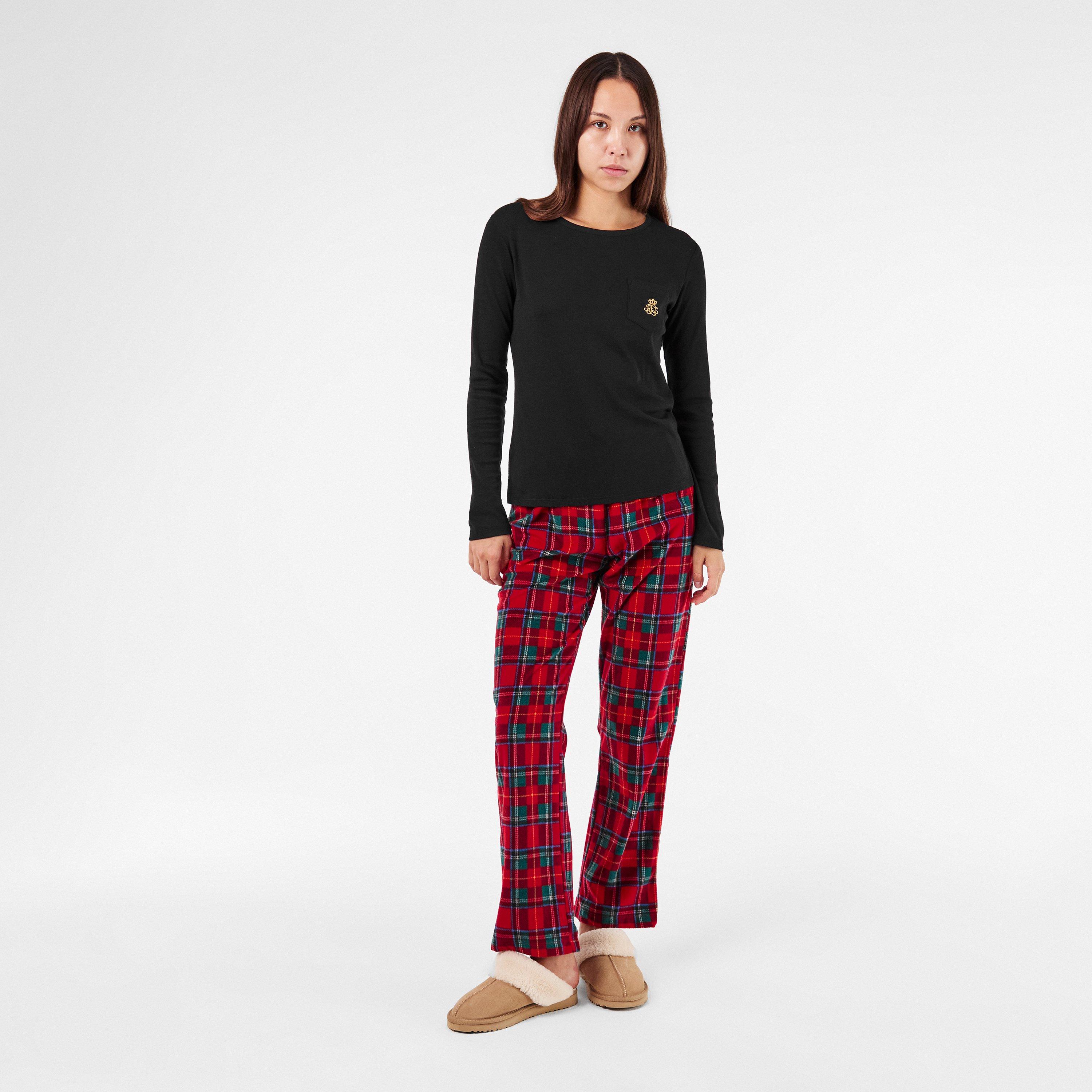 Red Plaid - Lauren by Ralph Lauren - Women's Logo Fleece Long-Sleeve Pyjama Sets - 6