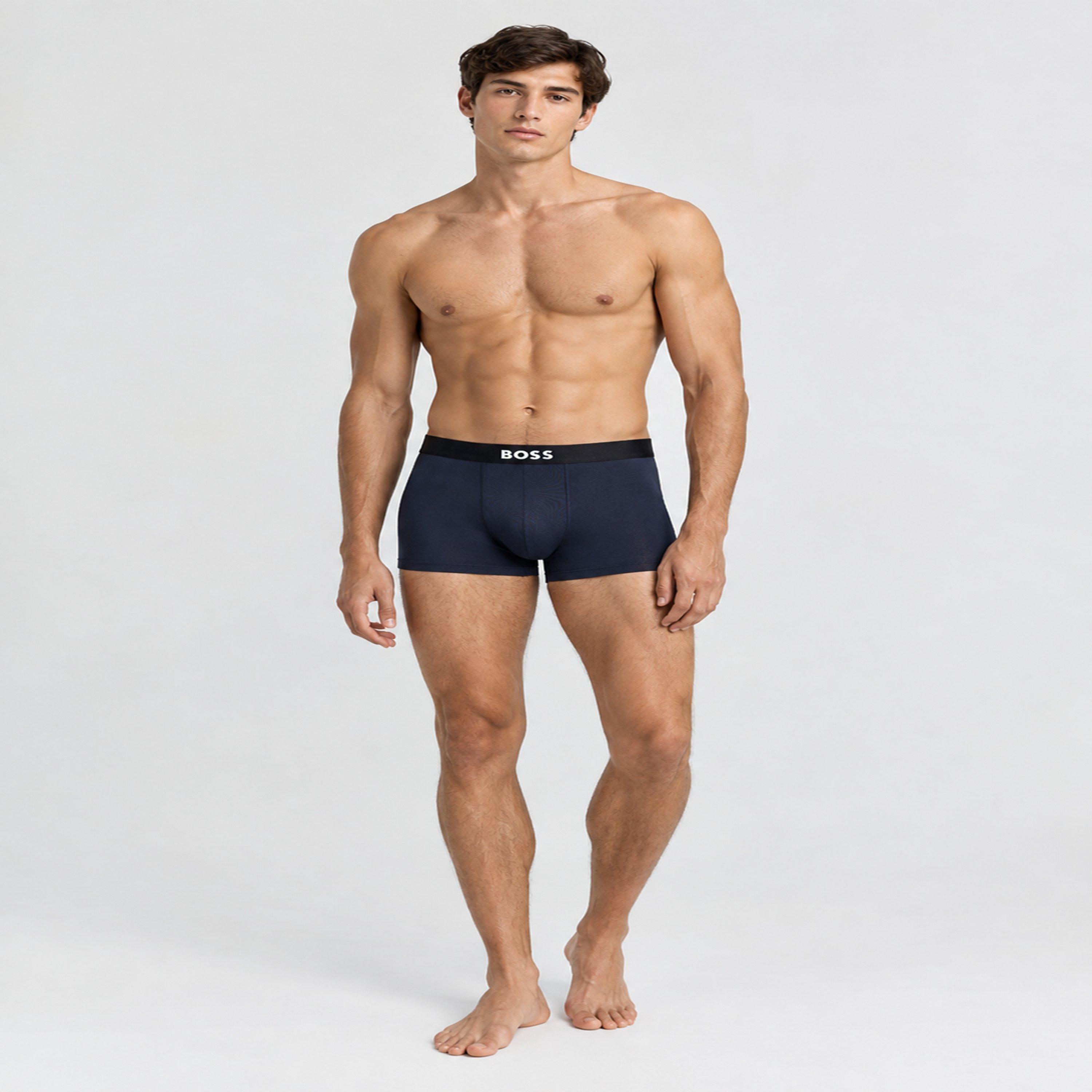 Blk/Blu/Brn - Boss - Mens BOSS 3 Pack Trunks Underwear with Logo Waistband Detail - 3