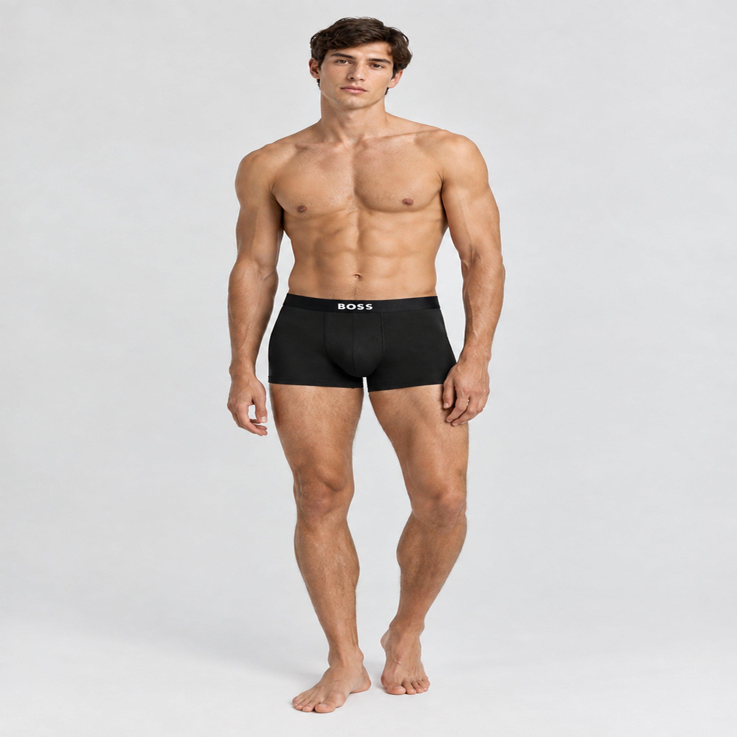 Blk/Blu/Brn - Boss - Mens BOSS 3 Pack Trunks Underwear with Logo Waistband Detail - 4