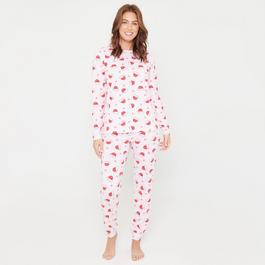 Linea Ladies Santa Hat Christmas Cotton Pyjama Set