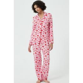 Linea Ladies Scribble Heart Soft Touch Button Through Pyjama Set