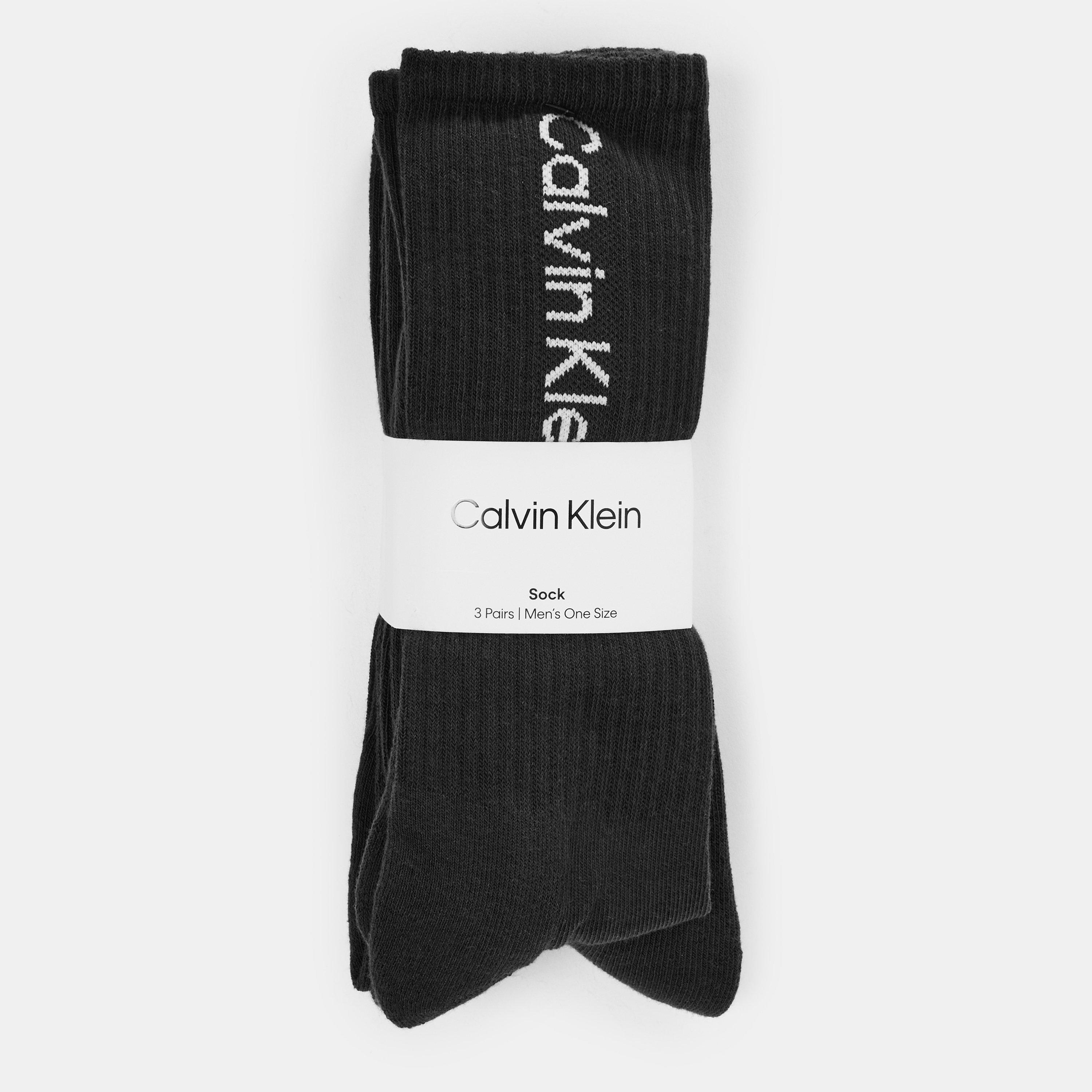 Calvin Klein Men's Black 3 Pack Lettering Crew Socks - 7-11 - Image 3