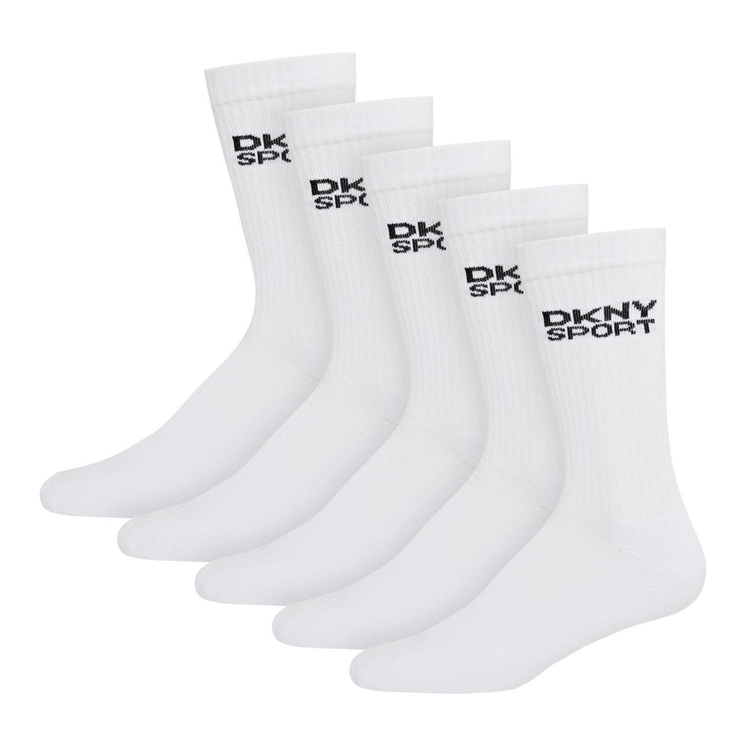 Dkny Men's 5 Pack Sport Socks Radde - White - Mens 7-11