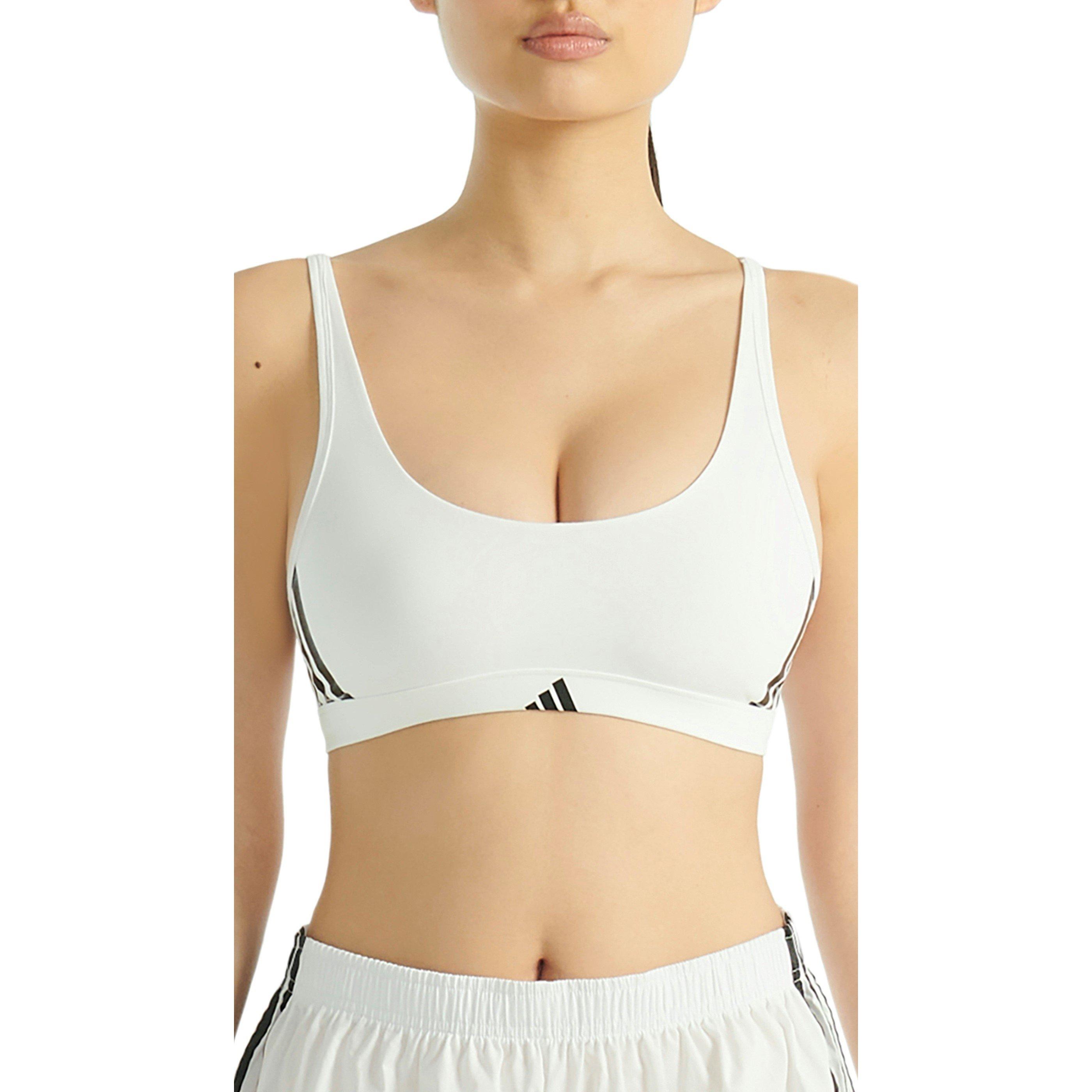 White - adidas - Active Essentials Cotton 3-Stripes Scoop Bralette - 2