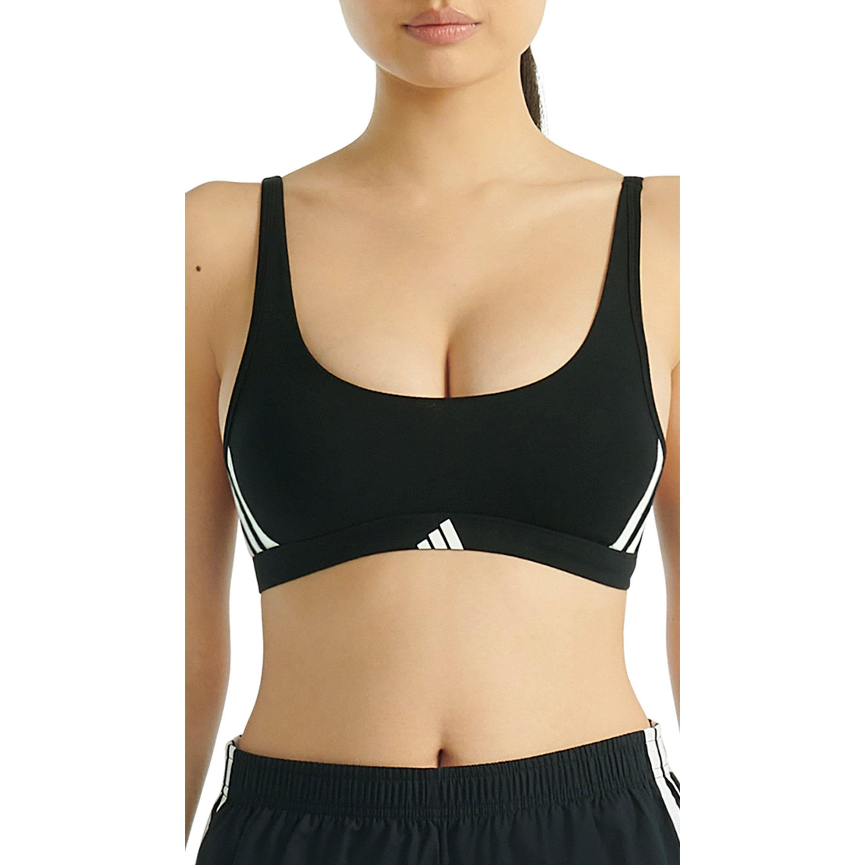 Black - adidas - Active Essentials Cotton 3-Stripes Scoop Bralette - 2
