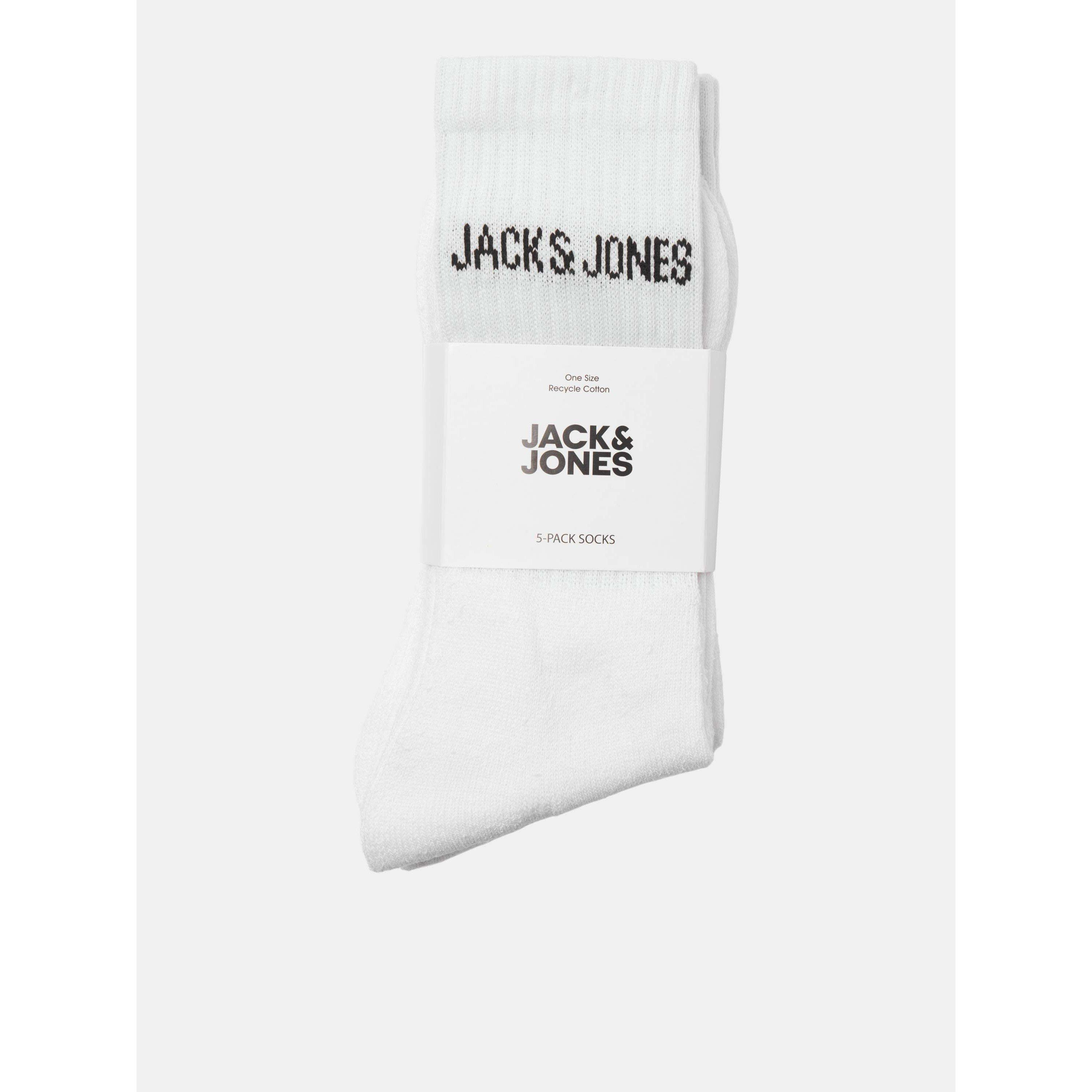 White - Jack and Jones - Mens Regen 5 Pack Crew Socks Mens - 5