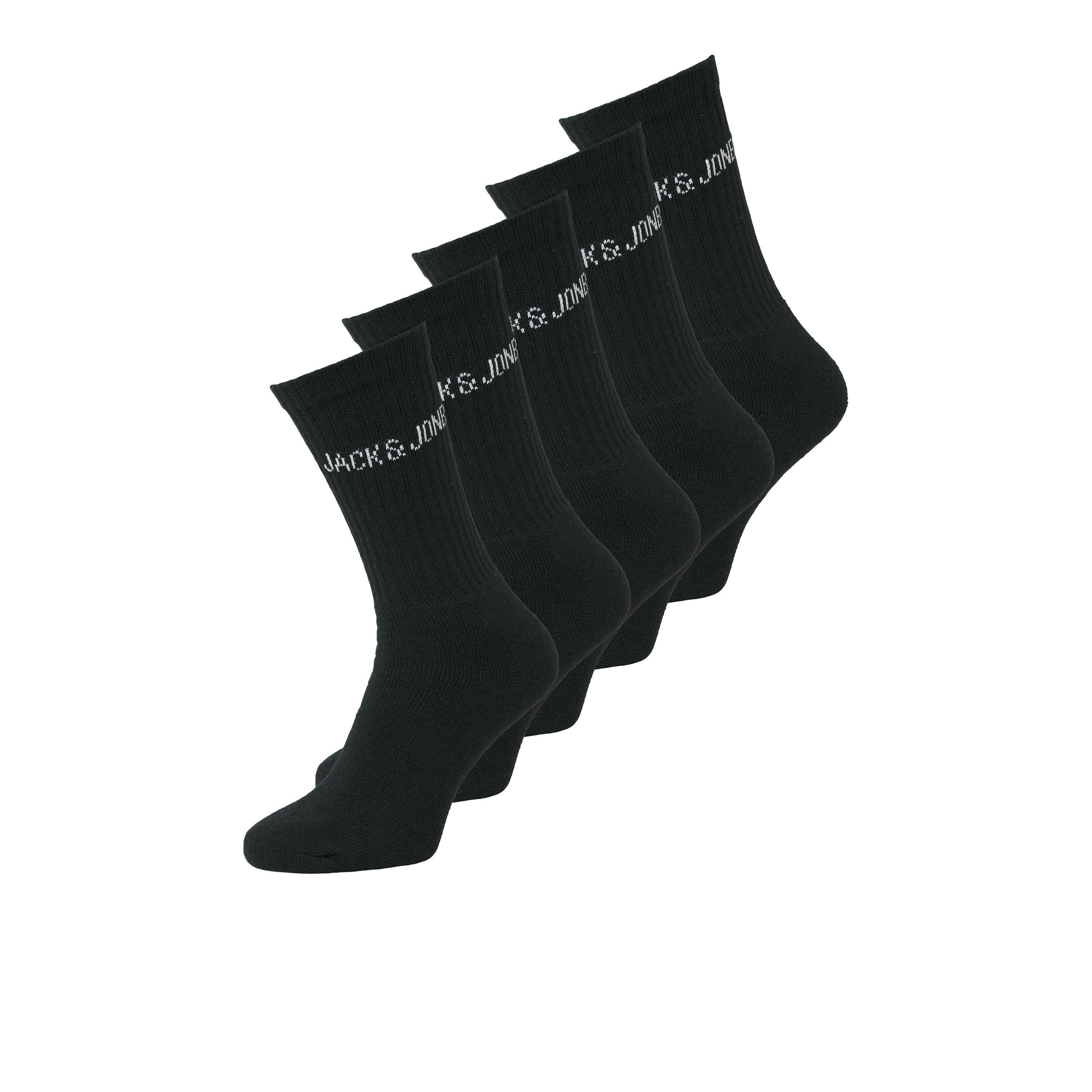 Jack And Jones Men's Regen 5 Pack Crew Socks - Black - Mens 7-12