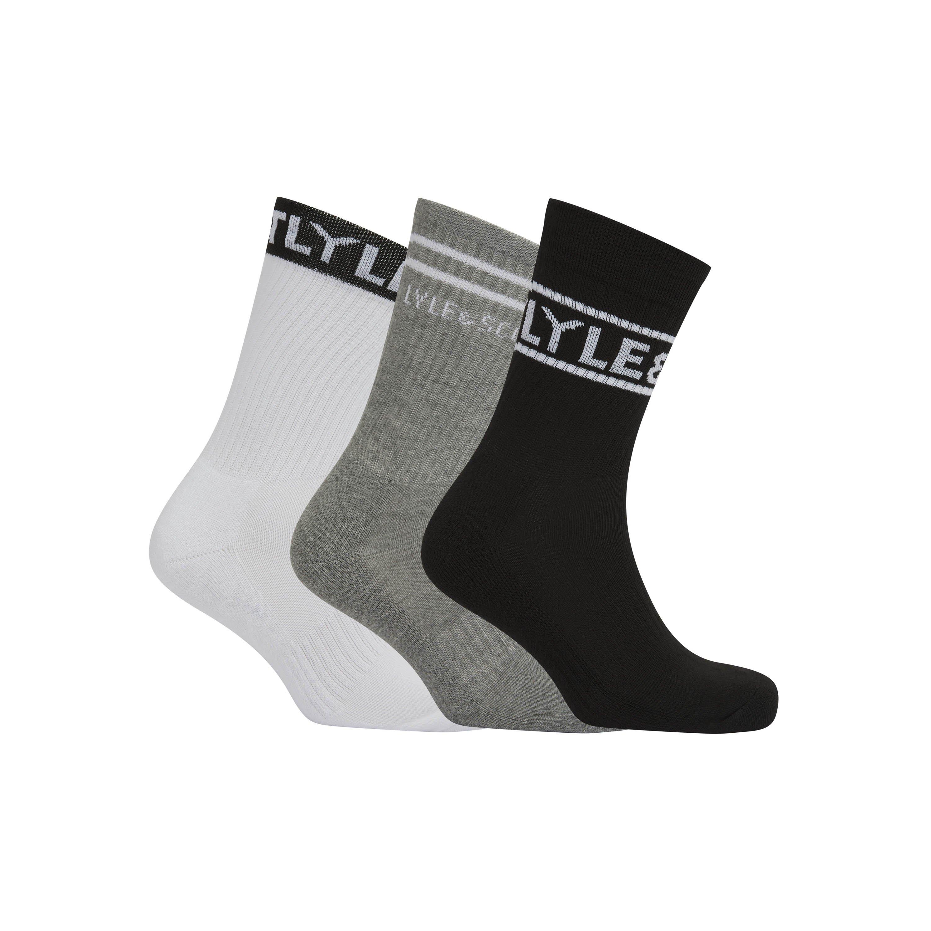 Lyle And Scott Men's 3-Pack Logo Socks - Blk/Wht/Grey - Mens 7-11