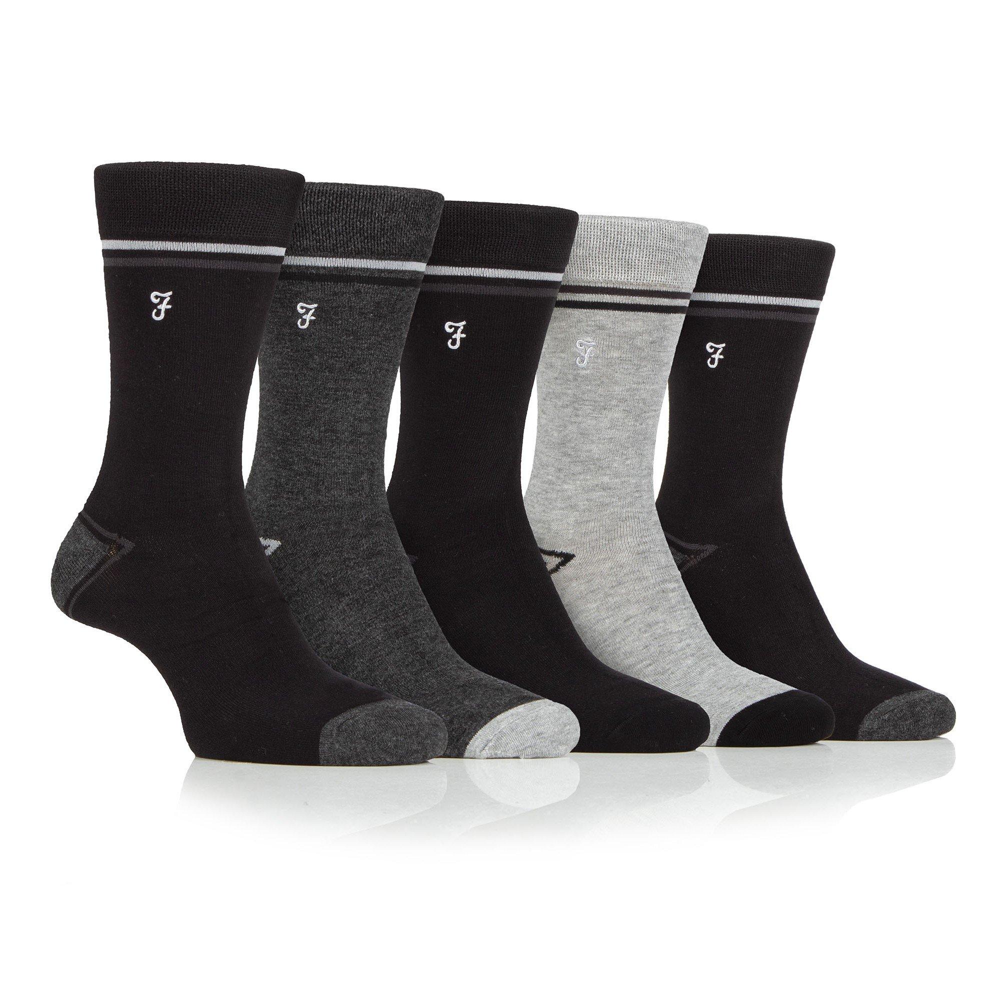 Nero/Carbone - Farah - 5 Pack Bamboo  Socks Mens - 1