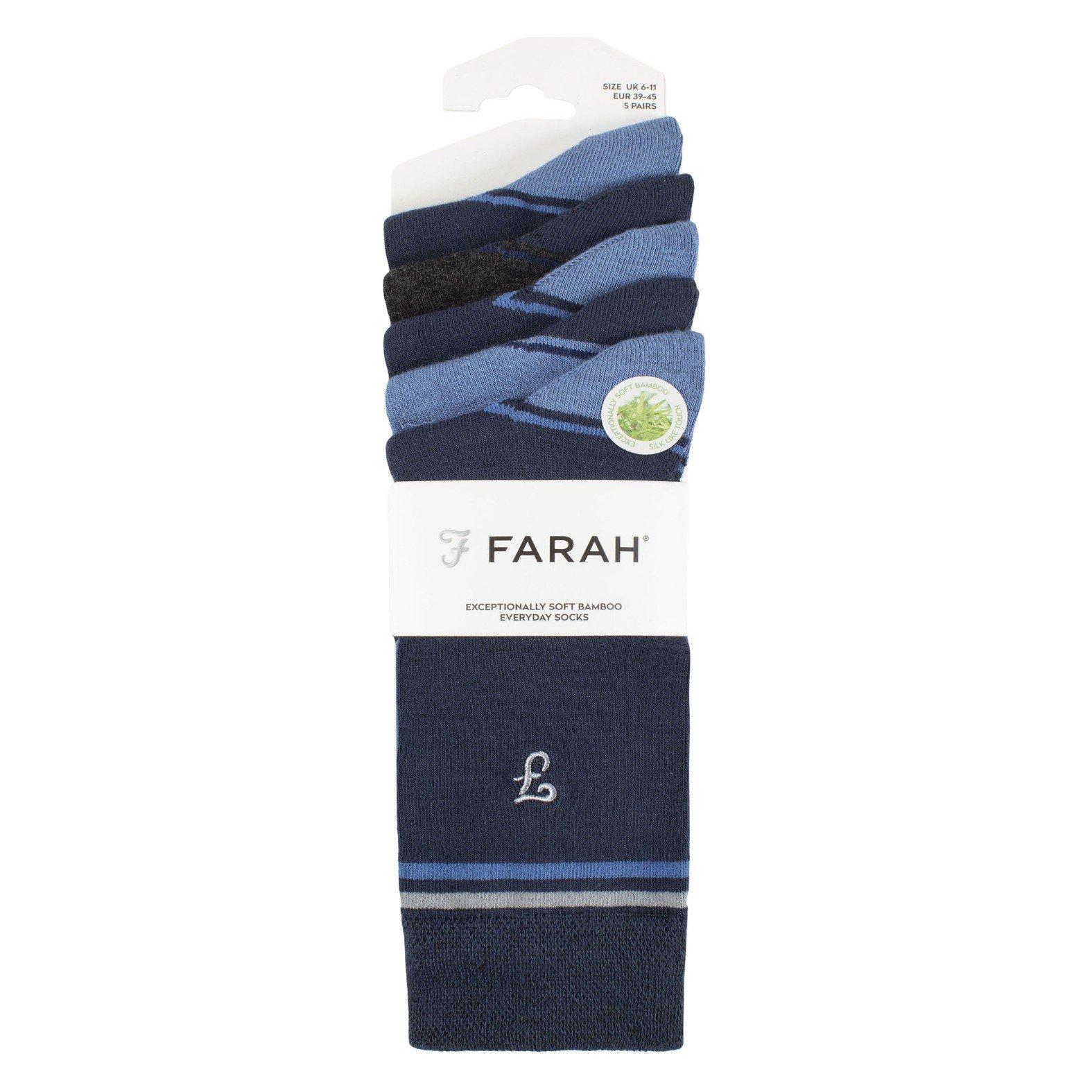 Marineblauw/Blauw - Farah - 5 Pack Bamboo  Socks Mens - 2
