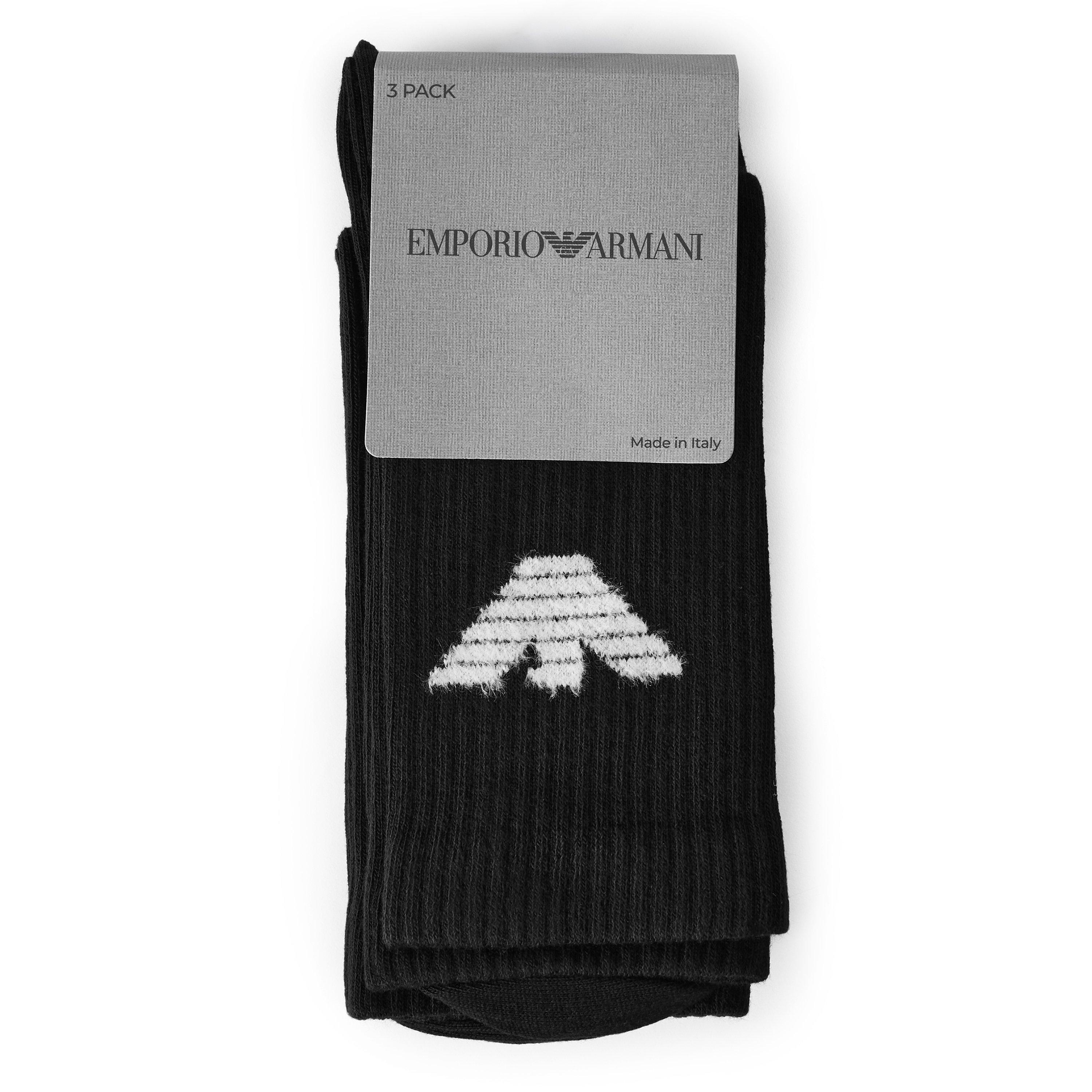 Preto - Emporio Armani - Men's Furry Eagle Cotton Socks 3 Pack - 2