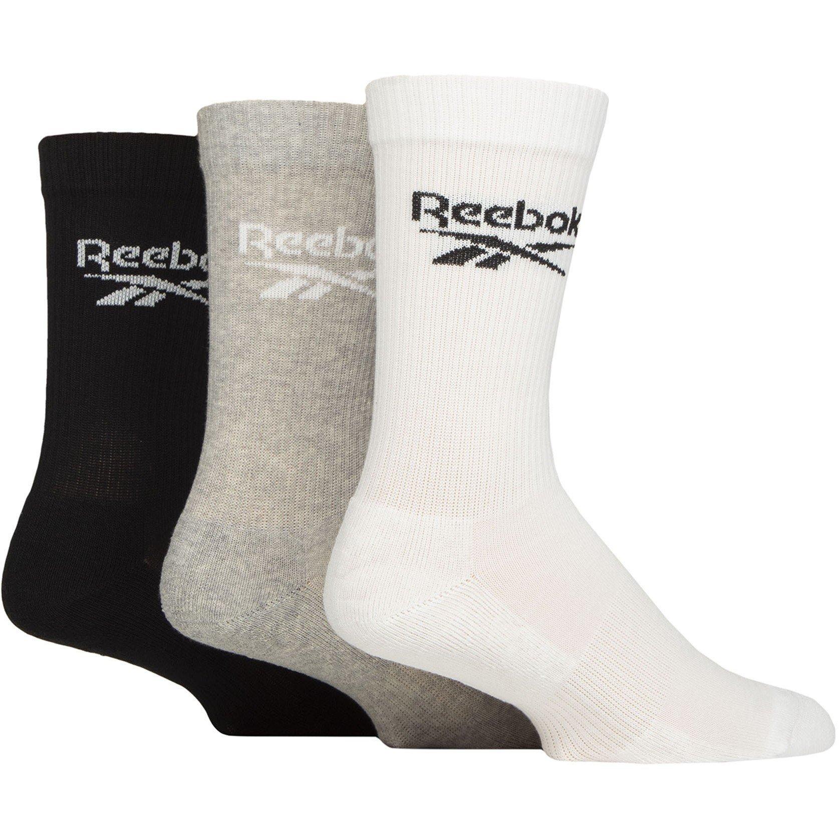 Reebok  Core Crew Socks - Wht/Gry/Blk - 8.5-10