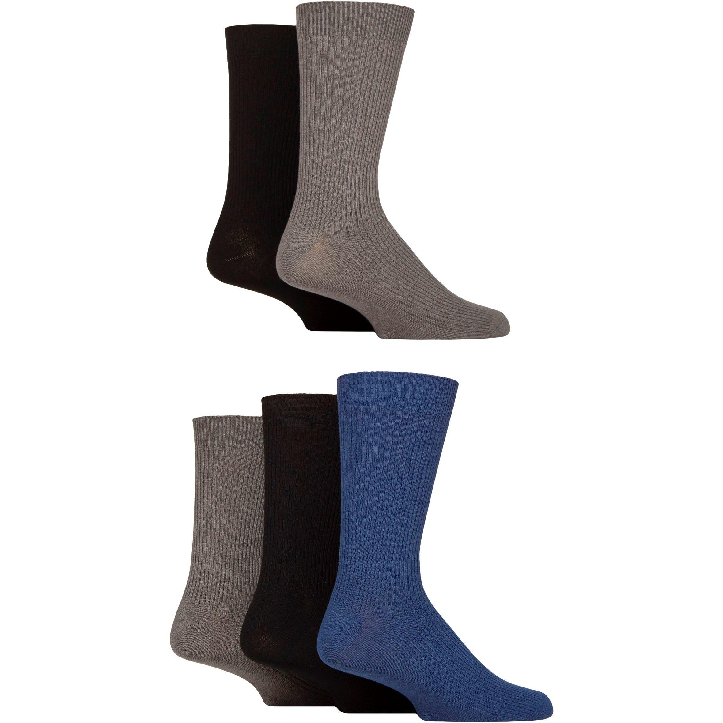 Black/Navy/Char - Jeff Banks - Men's 5 Pack Ribbed Leisure Crew Socks