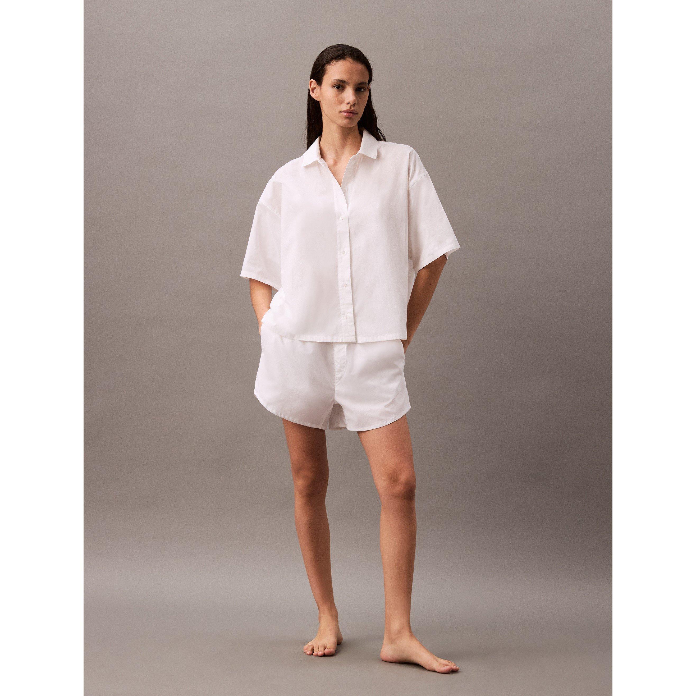 White - Calvin Klein - Women's Logo Poplin Pyjama Shorts - 4