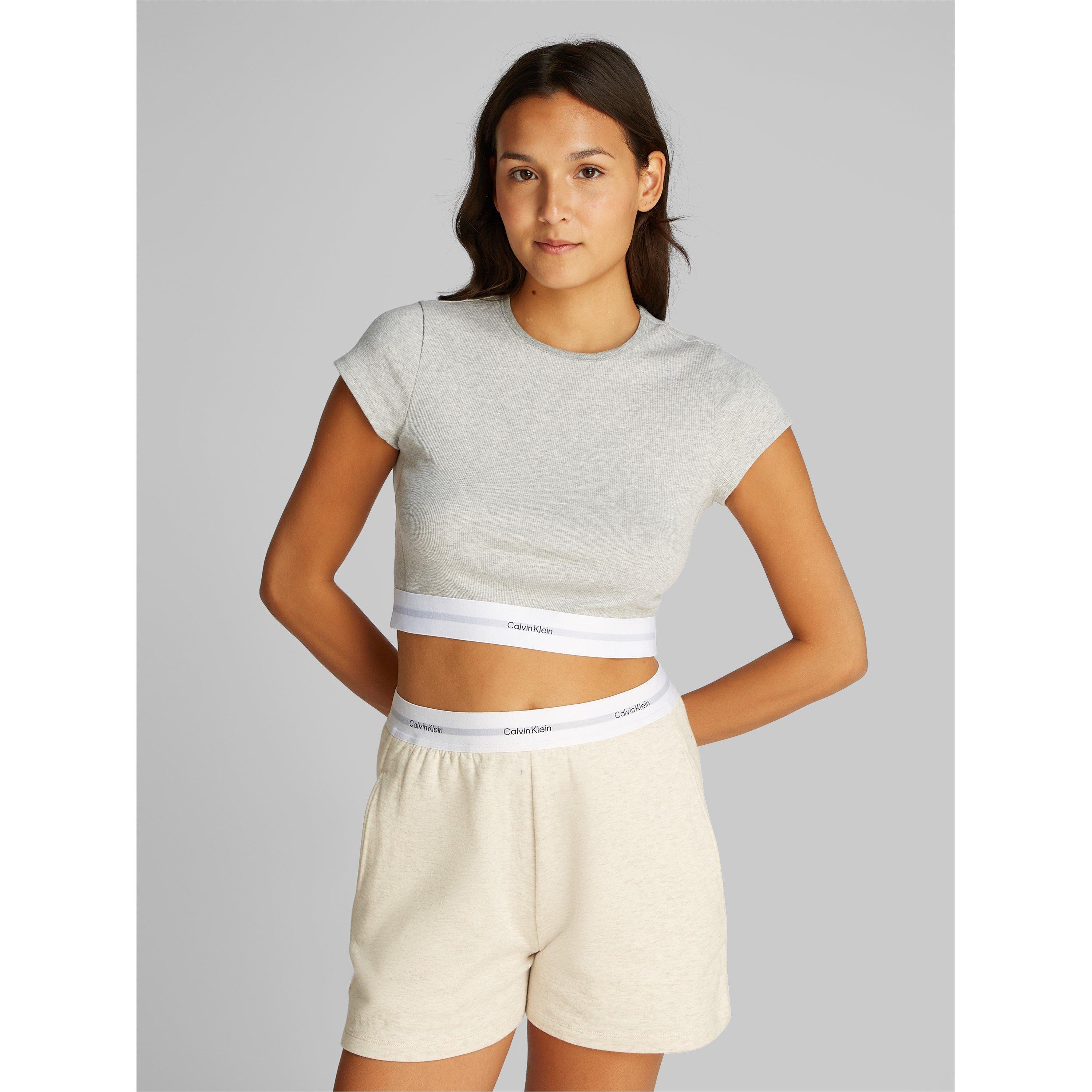 Grey Heather - Calvin Klein - COTTON STRETCH RIB CROP T-SHIRT - 2