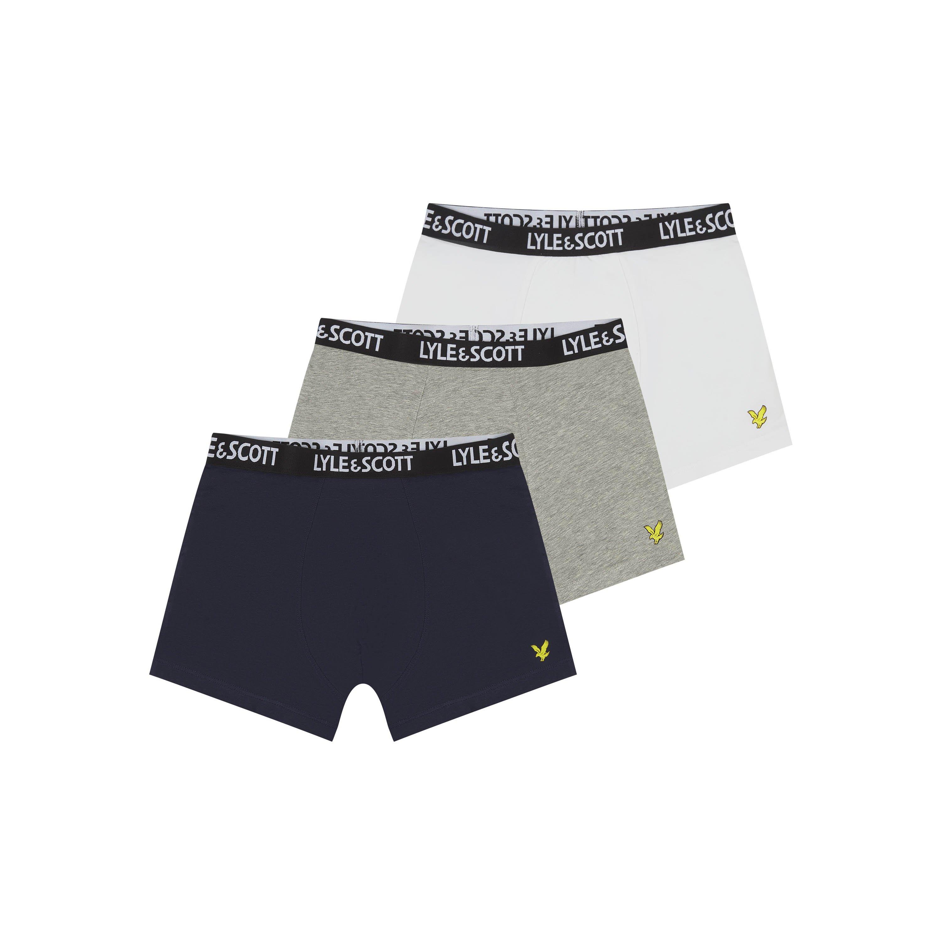 Lyle And Scott Boys Kids' 3 Pack Core Trunks - Nvy/Gry/Wht - 12Y