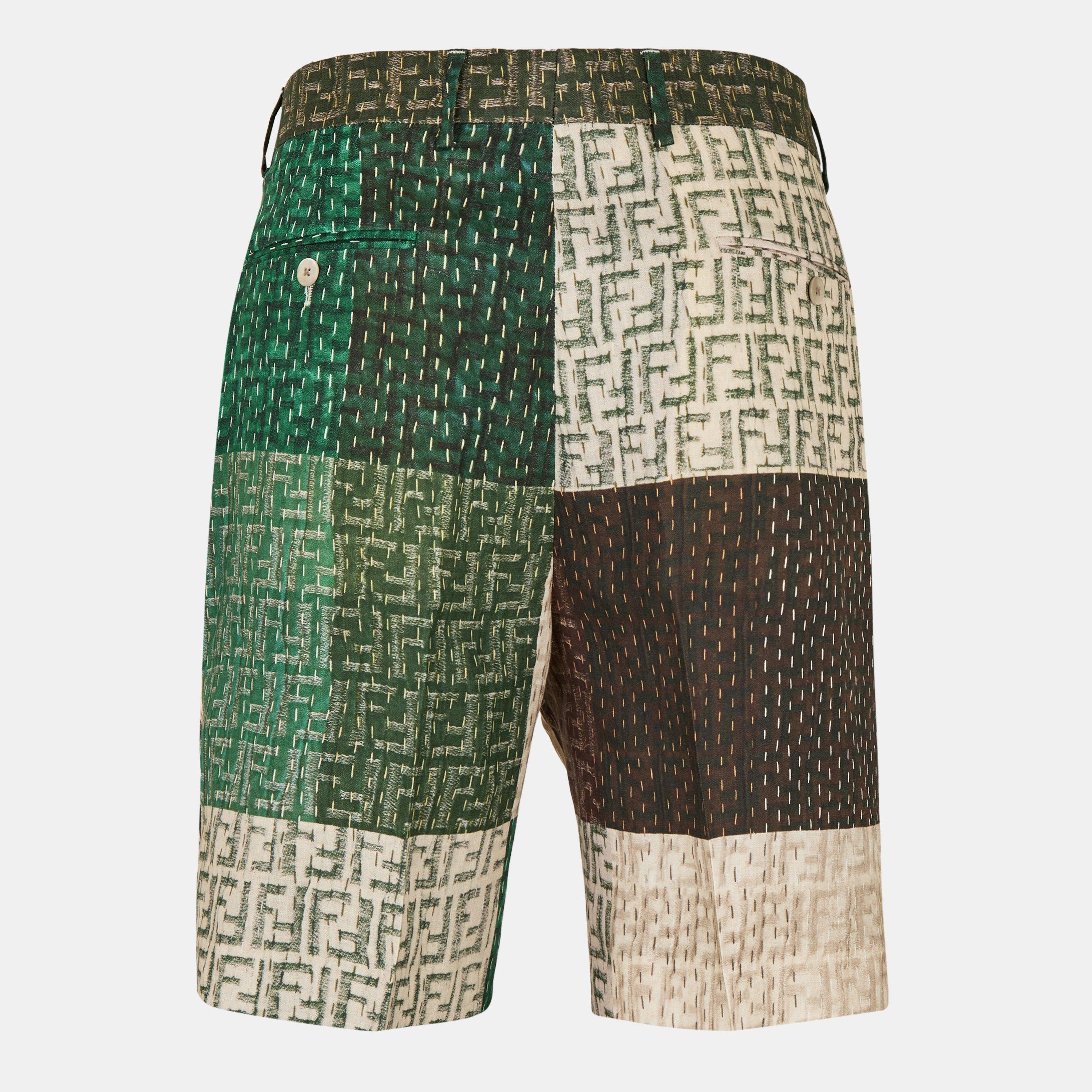 Pecan - Fendi - Patchwork Pattern Bermuda Shorts - 2