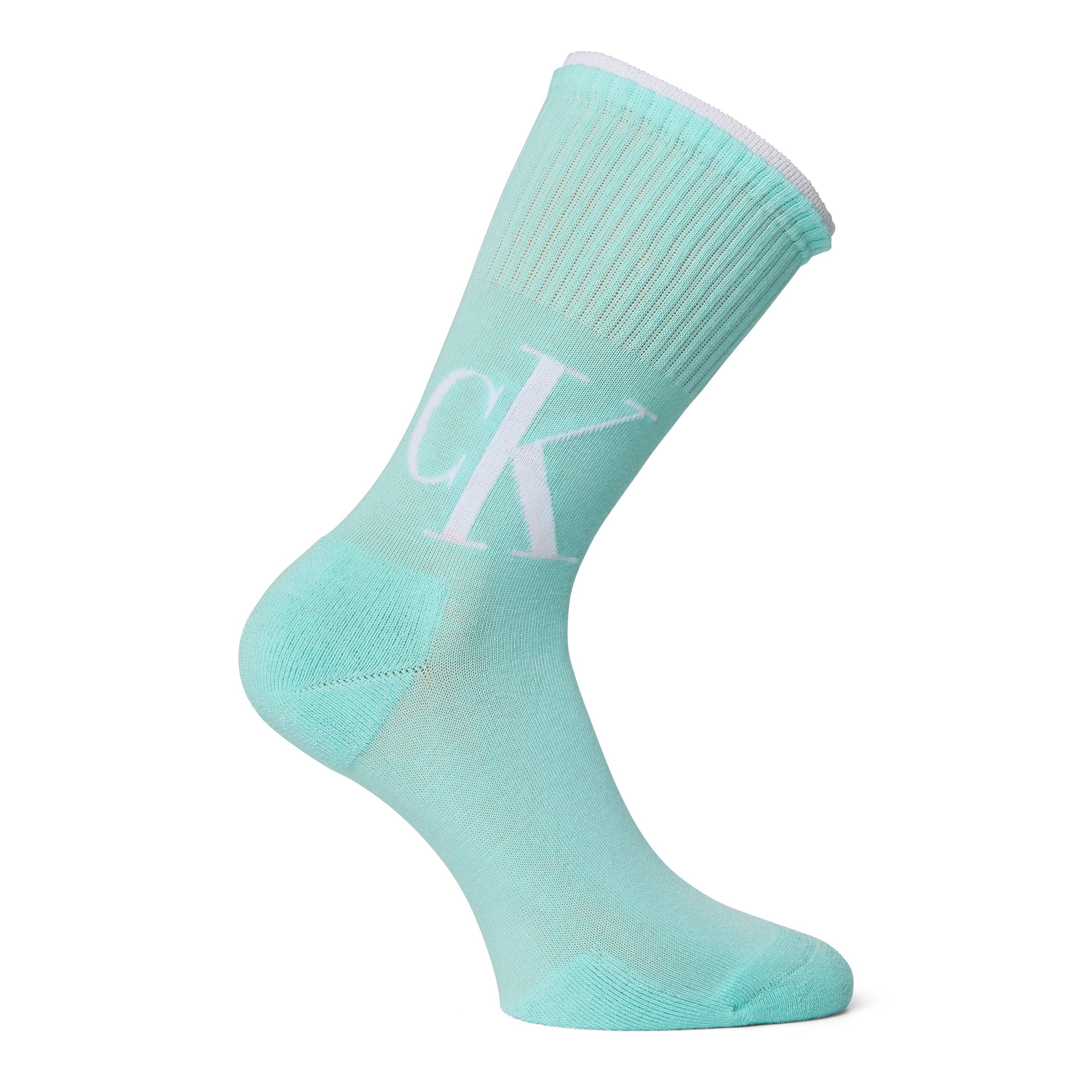 Calvin Klein Women's 2 Pack Logo Crew Socks - Turquoise/White