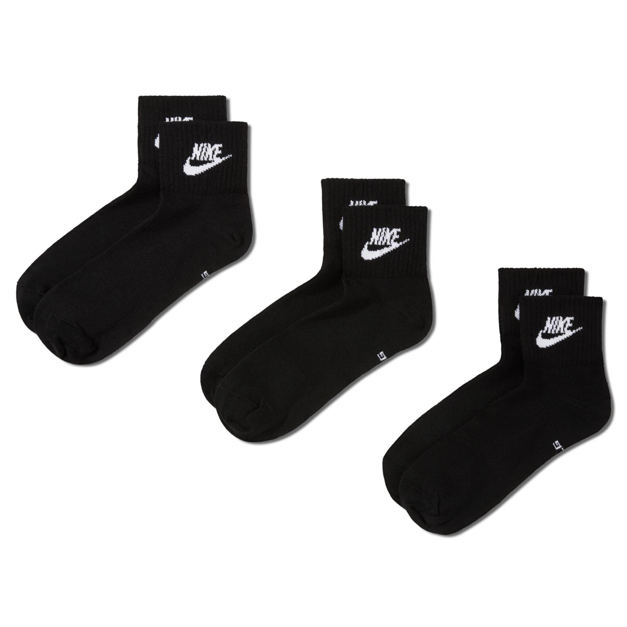 Black/White - Nike - Everyday Essential Adults Ankle Socks 3 Pairs - 9