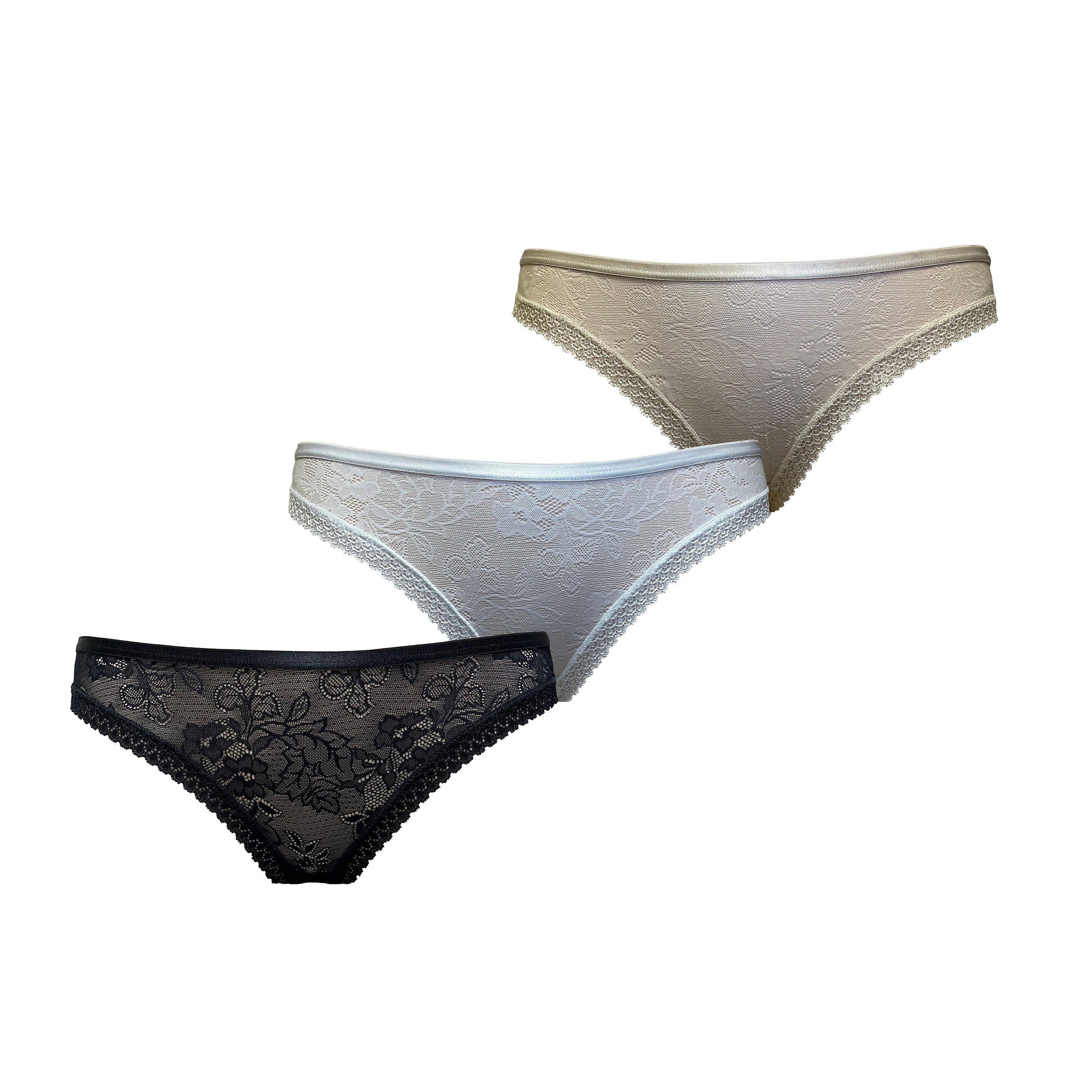 Black/White/Nud - Be You - Women's 3 Pack Microfibre Lace Brazilian Briefs - 1