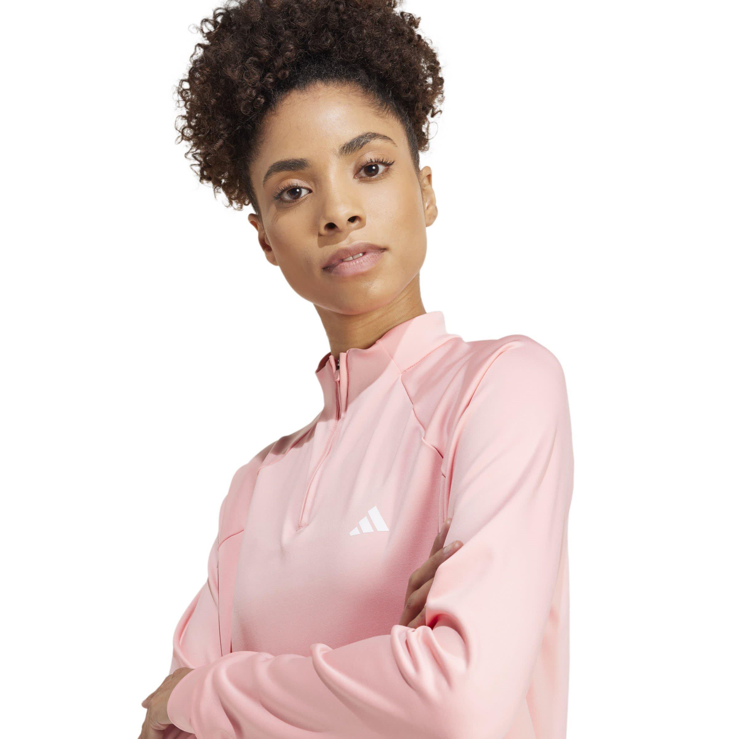 Semi Pink Spark - adidas - Train Essentials Quarter Zip Fleece Top Womens - 5