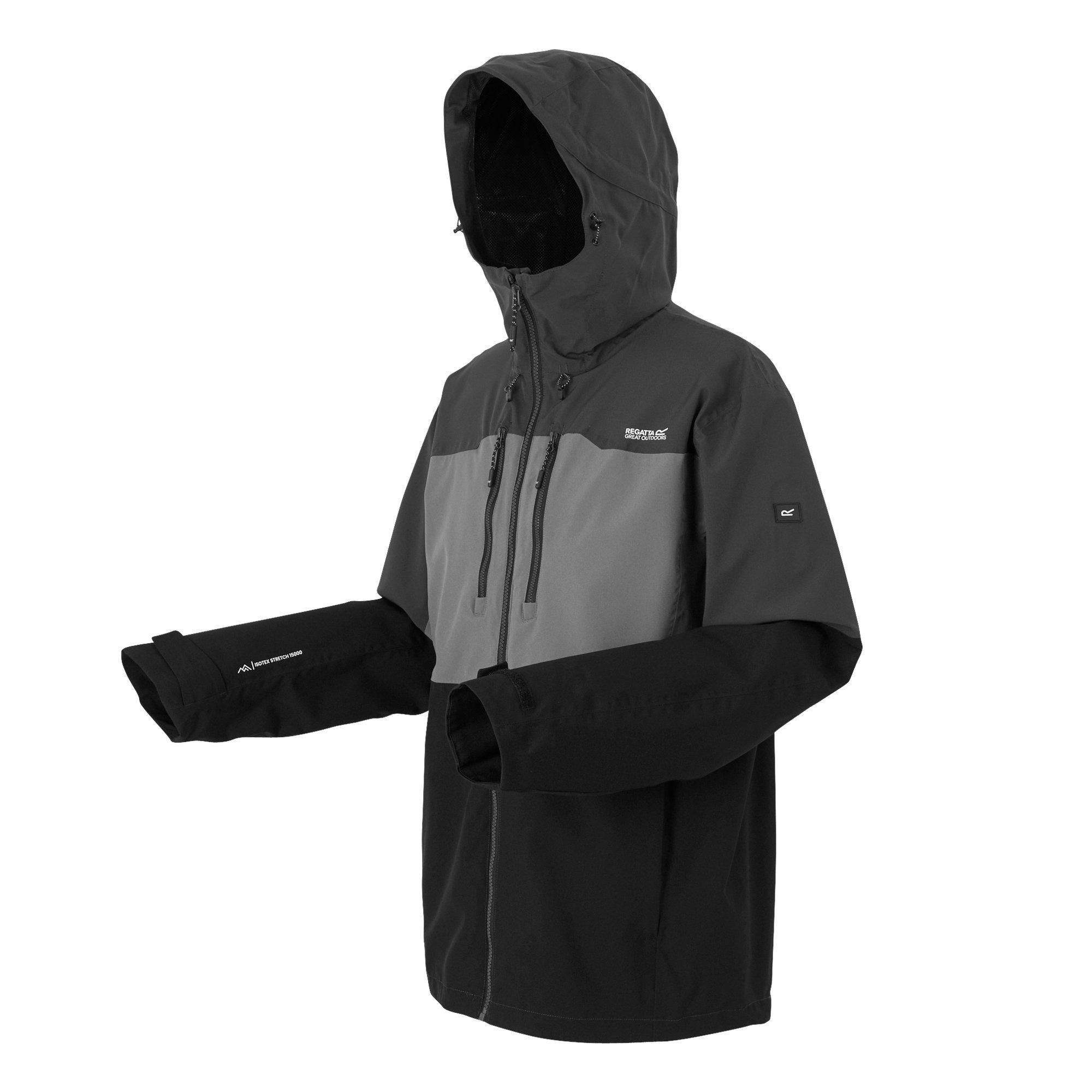 Siva/Crna - Regatta - Maland Isotex 15000 Stretch Long Sleeve Hooded Waterproof Jacket - 12