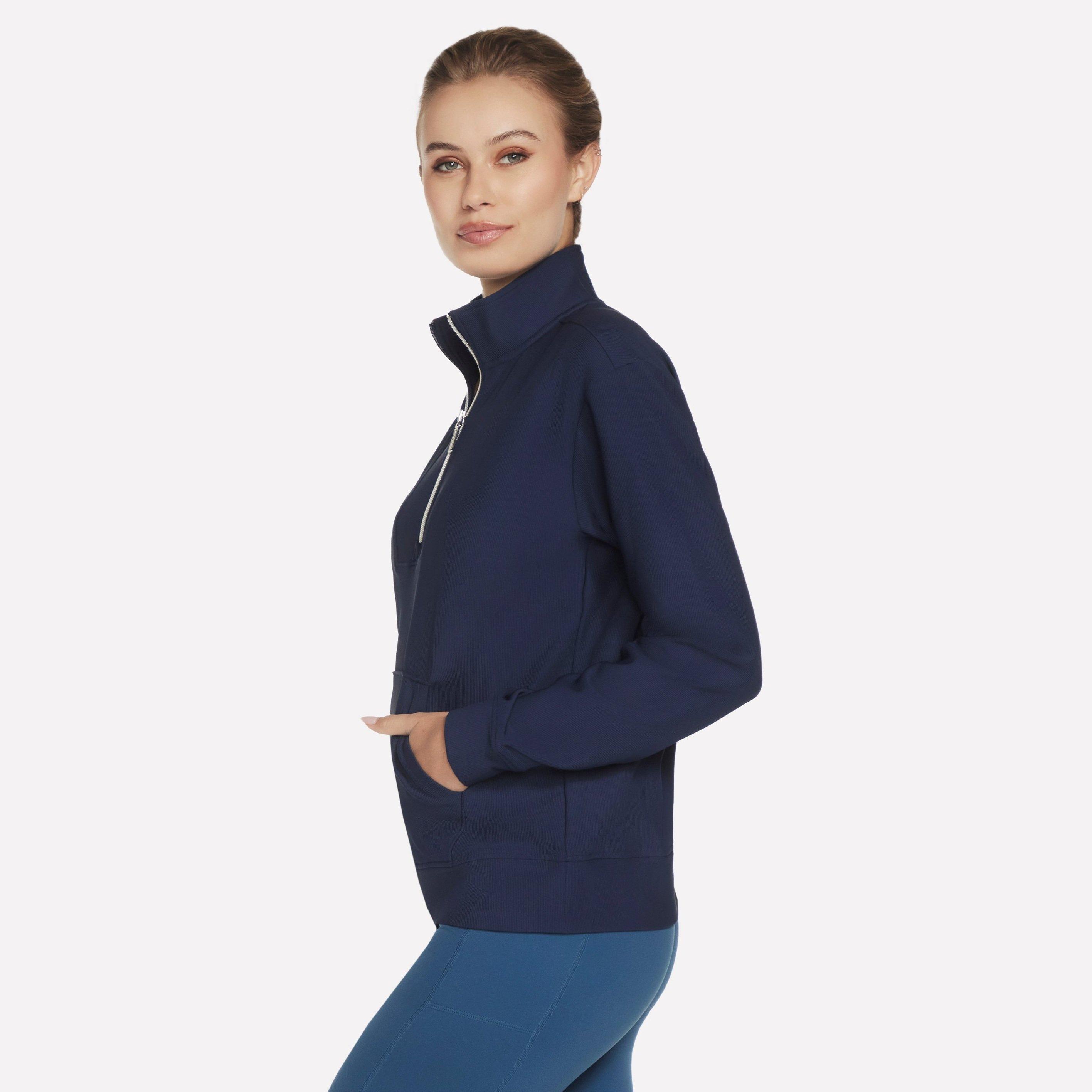 Navy - Skechers - Women's Goluxe Rib Quarter-Zip Fleece - 3