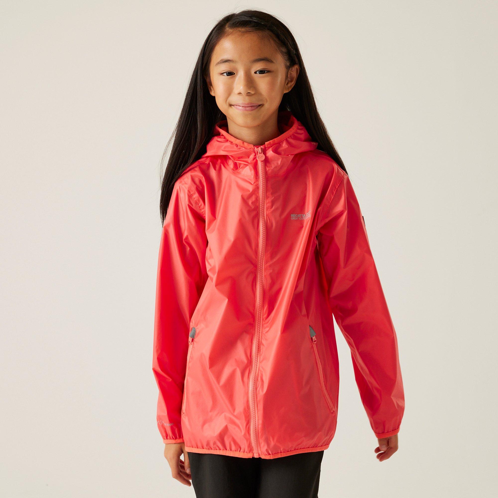 Regatta Boys Kids Lever Ii Packable Reflective Long Sleeve Waterproof Jacket - Peach Bloom - 13 (XL)