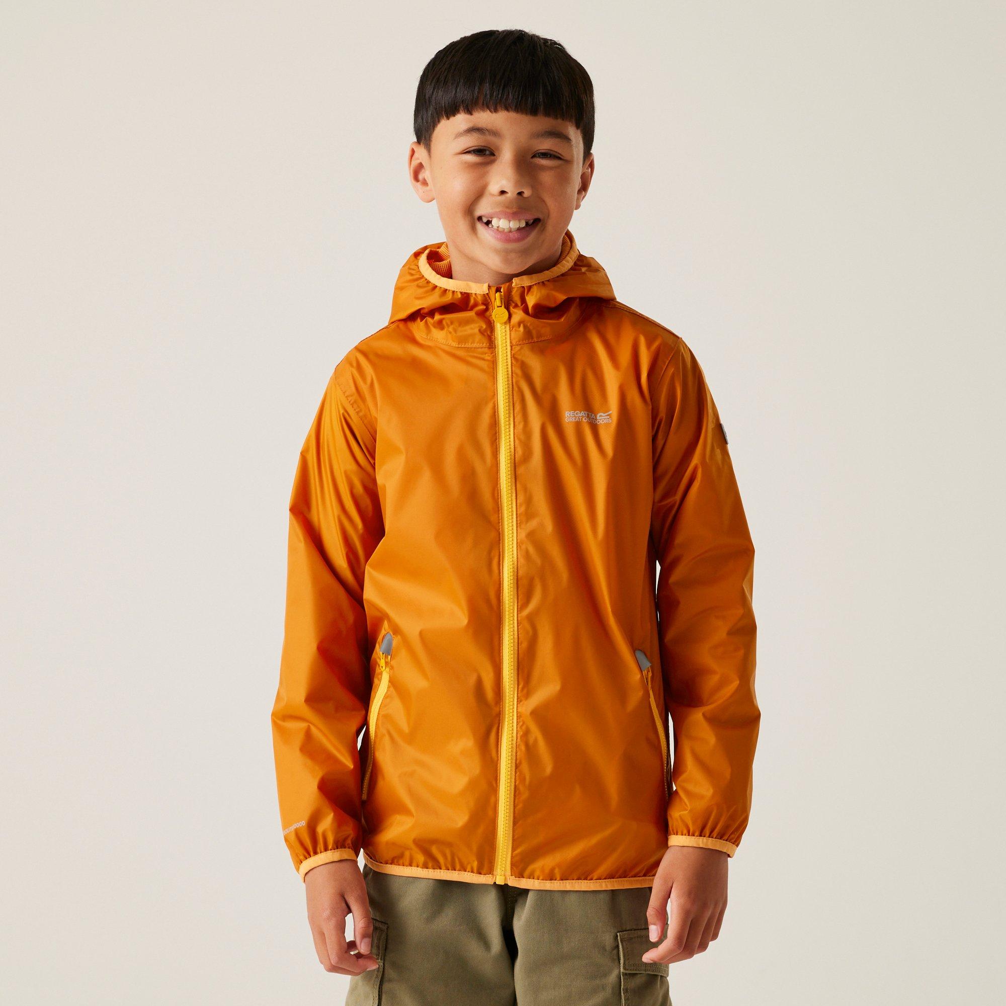 Regatta Boys Kids Lever Ii Packable Reflective Long Sleeve Waterproof Jacket - Fox - 13 (XL)