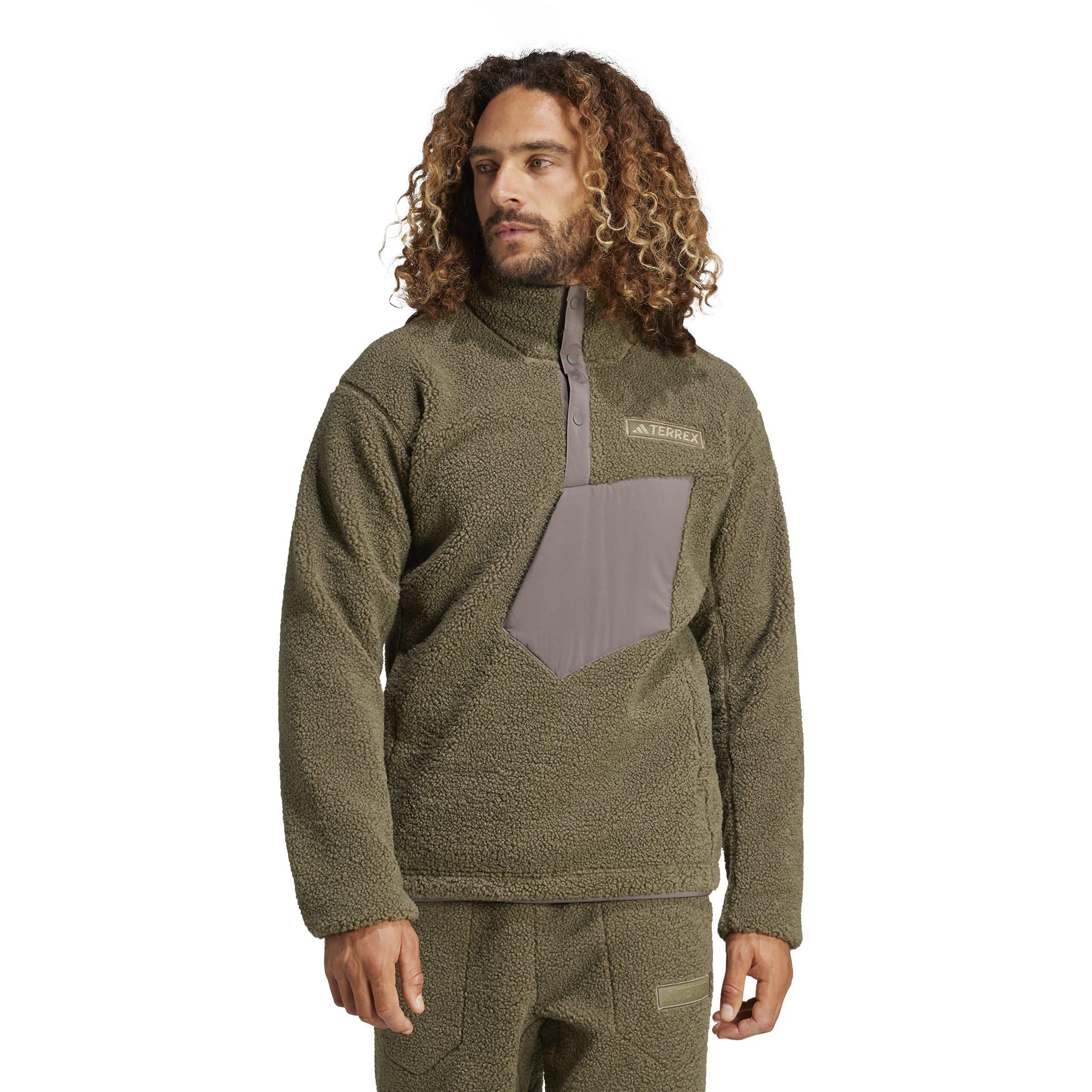 Olive Strata - adidas - quarter Zip Pile Fleece Fabric - 2