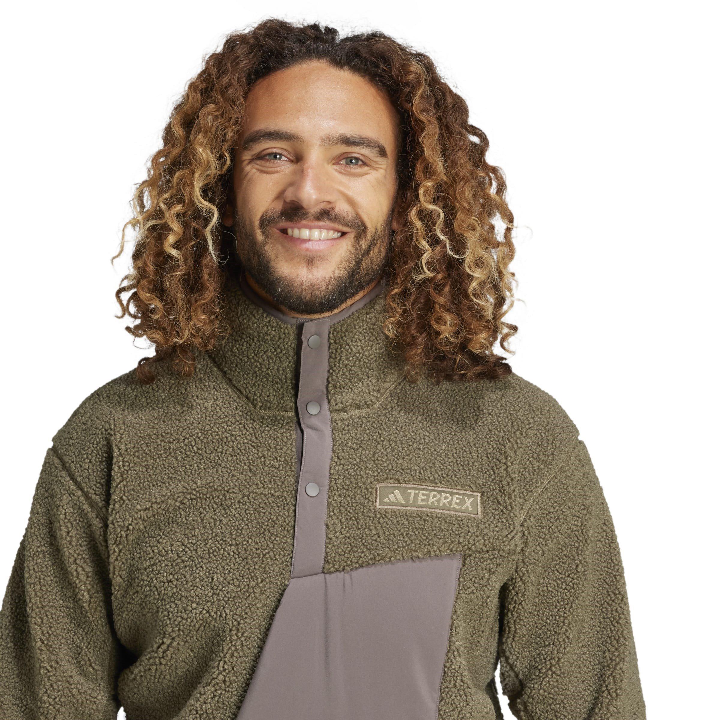Olive Strata - adidas - quarter Zip Pile Fleece Fabric - 5
