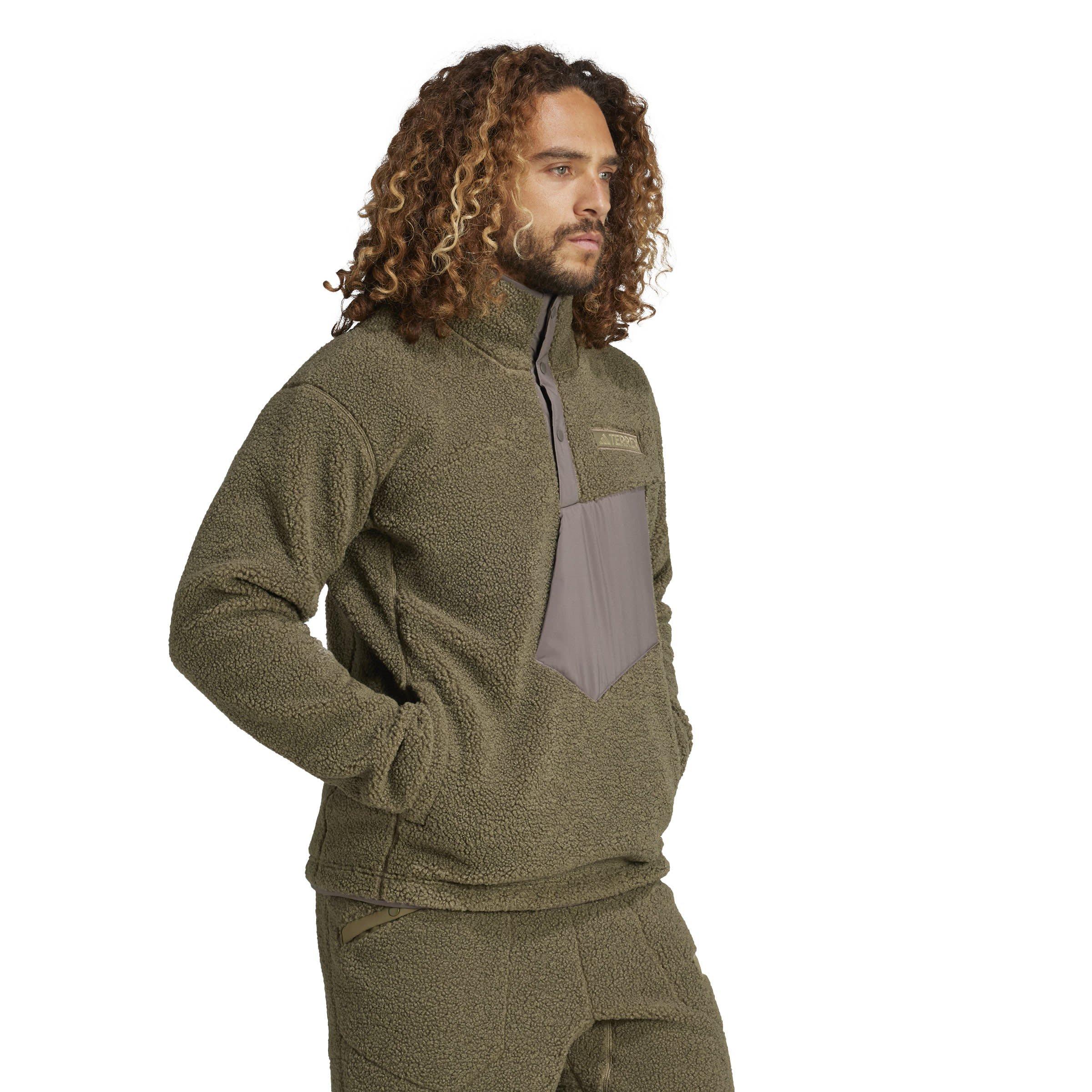 Olive Strata - adidas - quarter Zip Pile Fleece Fabric - 6
