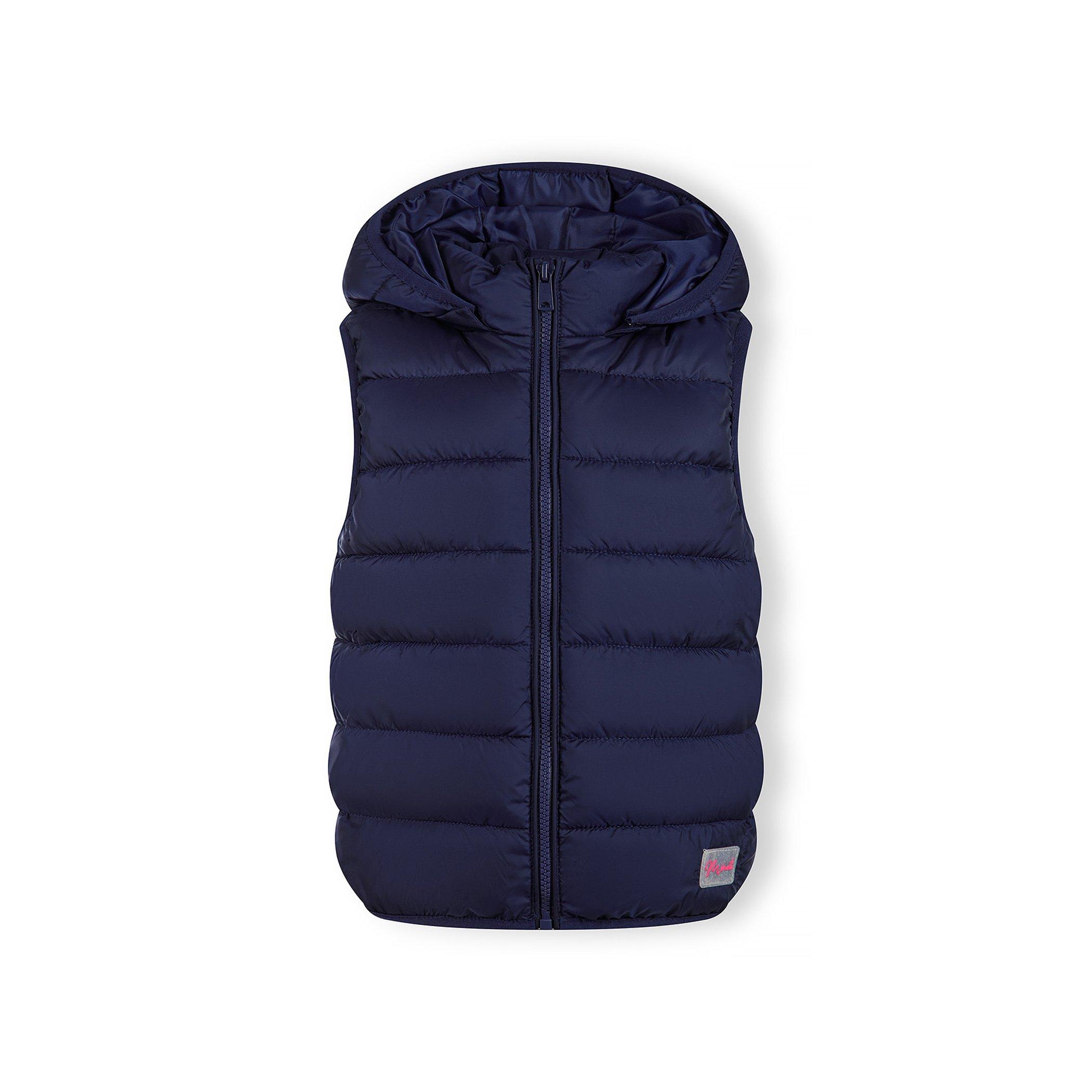Dark Blue - Minoti - Girls quilted gilet full zip detachable hood navy - 1