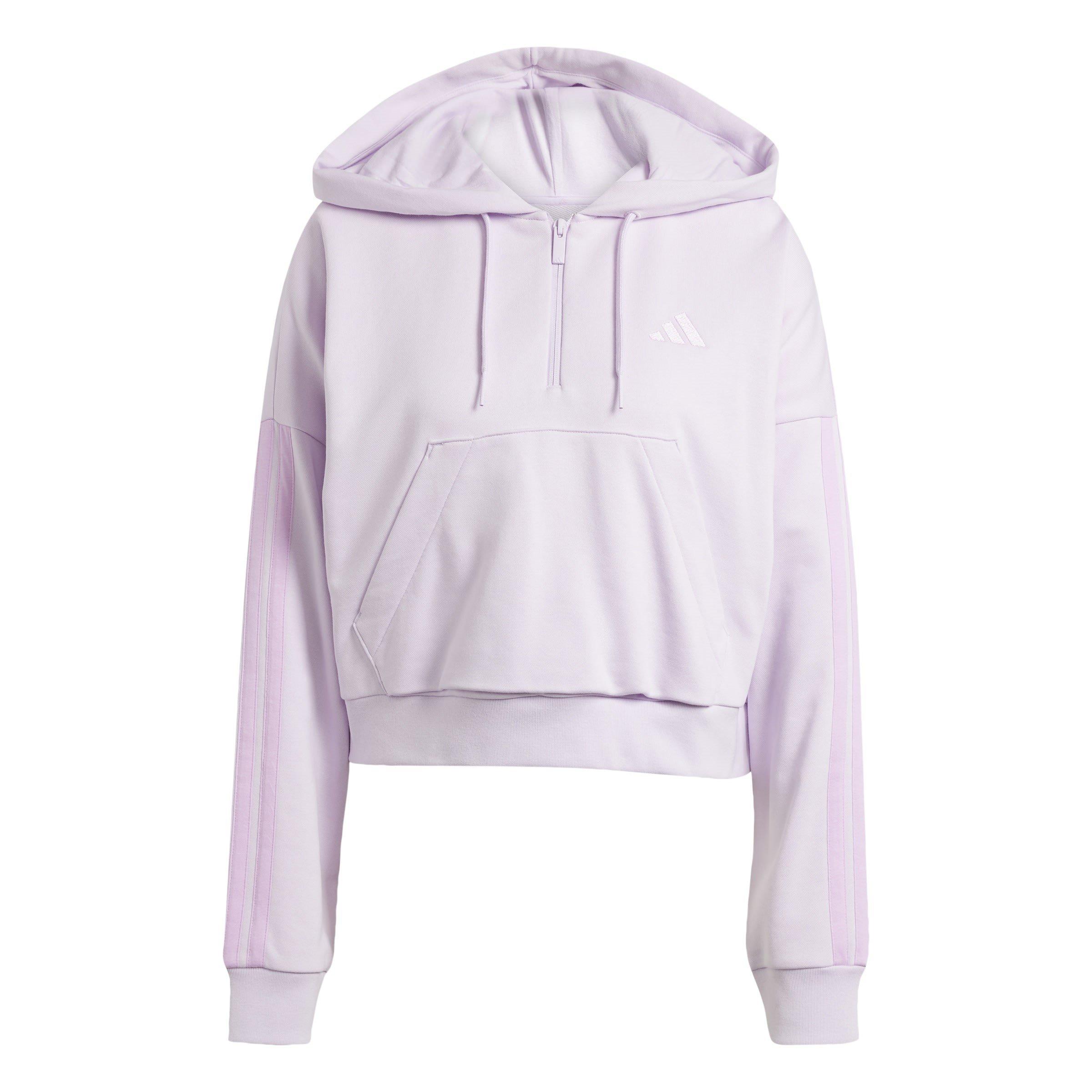 Adidas Women's Essentials 3-Stripes Quarter-Zip Hoodie - Lavender - L (16-18)