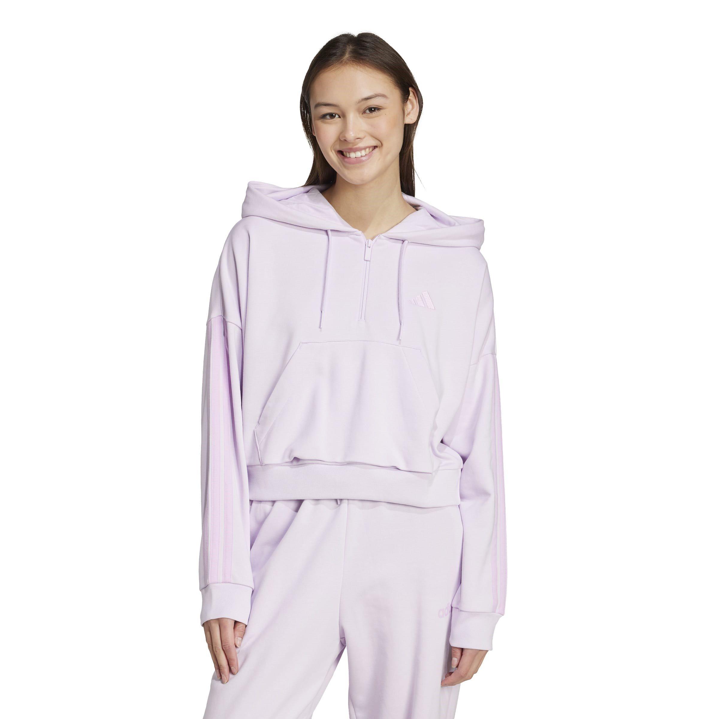 Lavender - adidas - Essentials 3-Stripes Quarter-Zip Hoodie Womens - 2