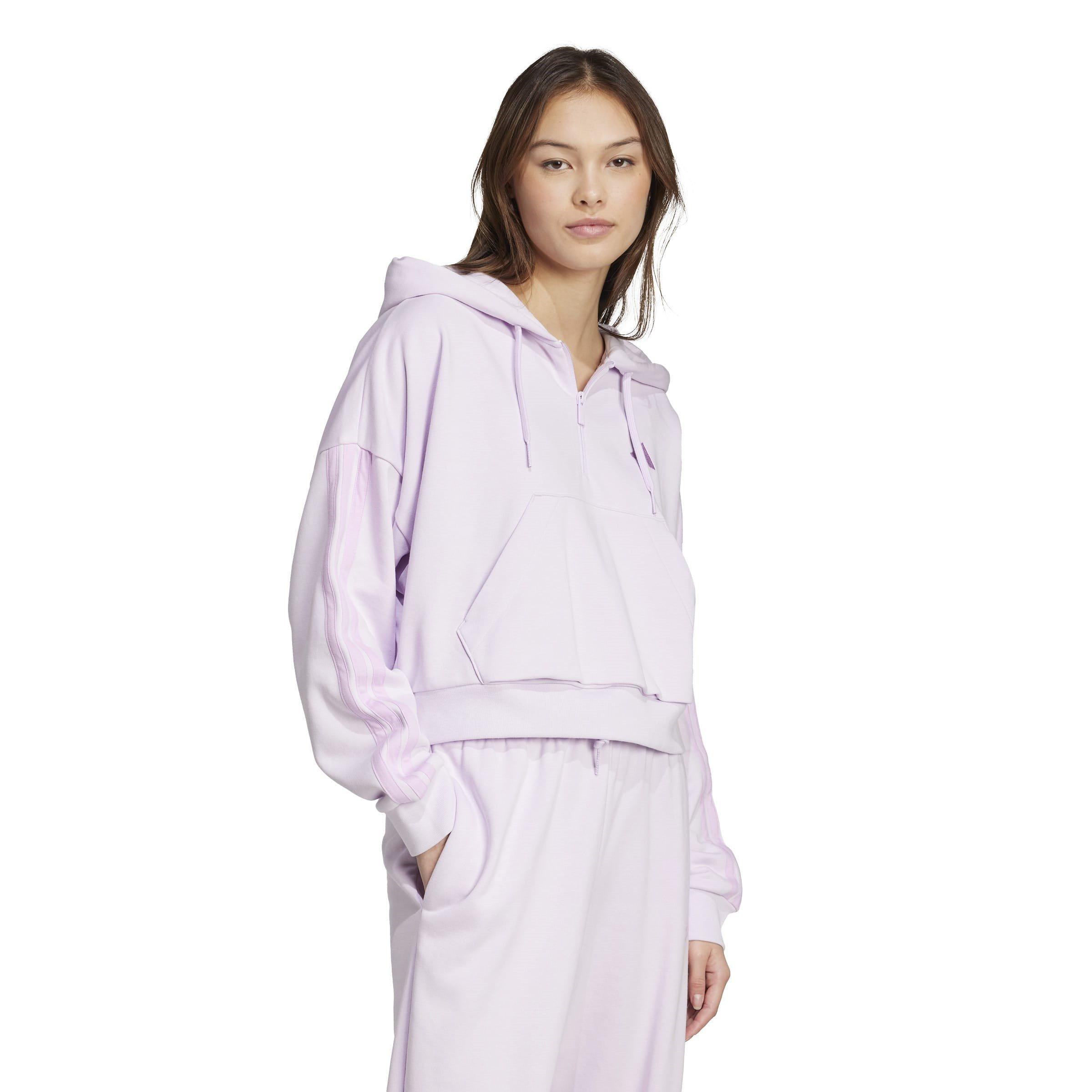 Lavender - adidas - Essentials 3-Stripes Quarter-Zip Hoodie Womens - 4