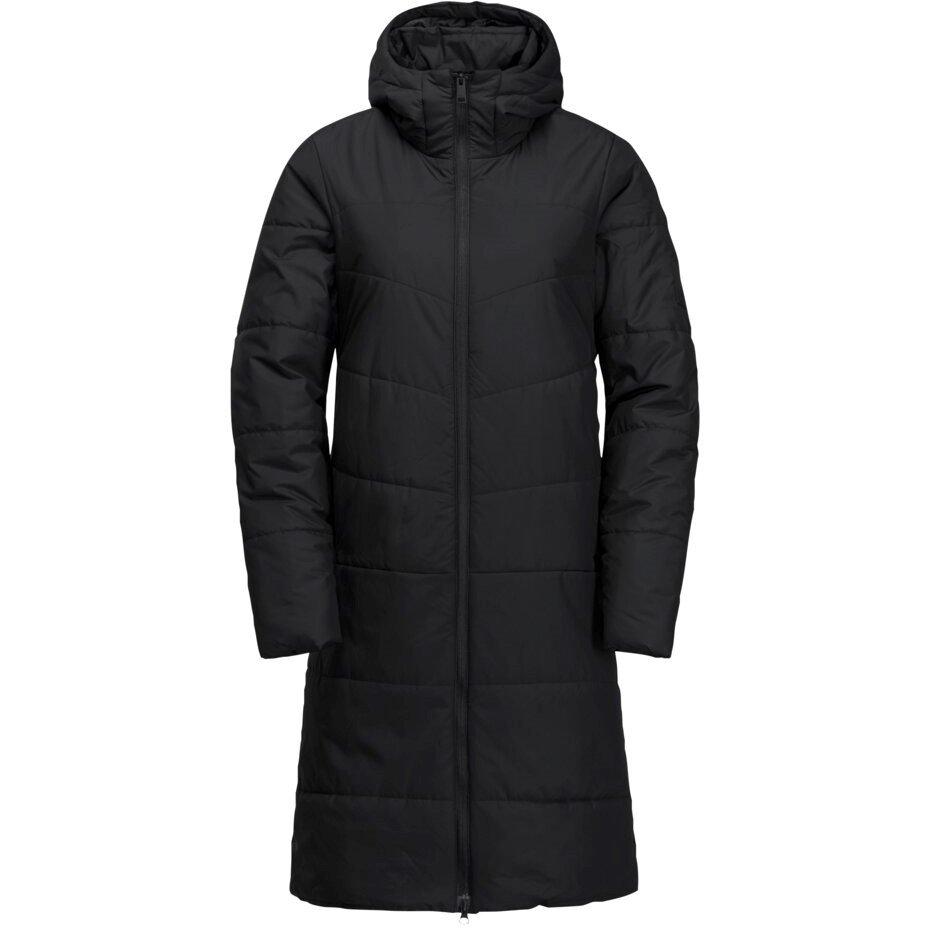 Black - Jack Wolfskin - Women's Deutzer Water and Wind Resistant Knee Length Hooded Insulated Puffer Jacket