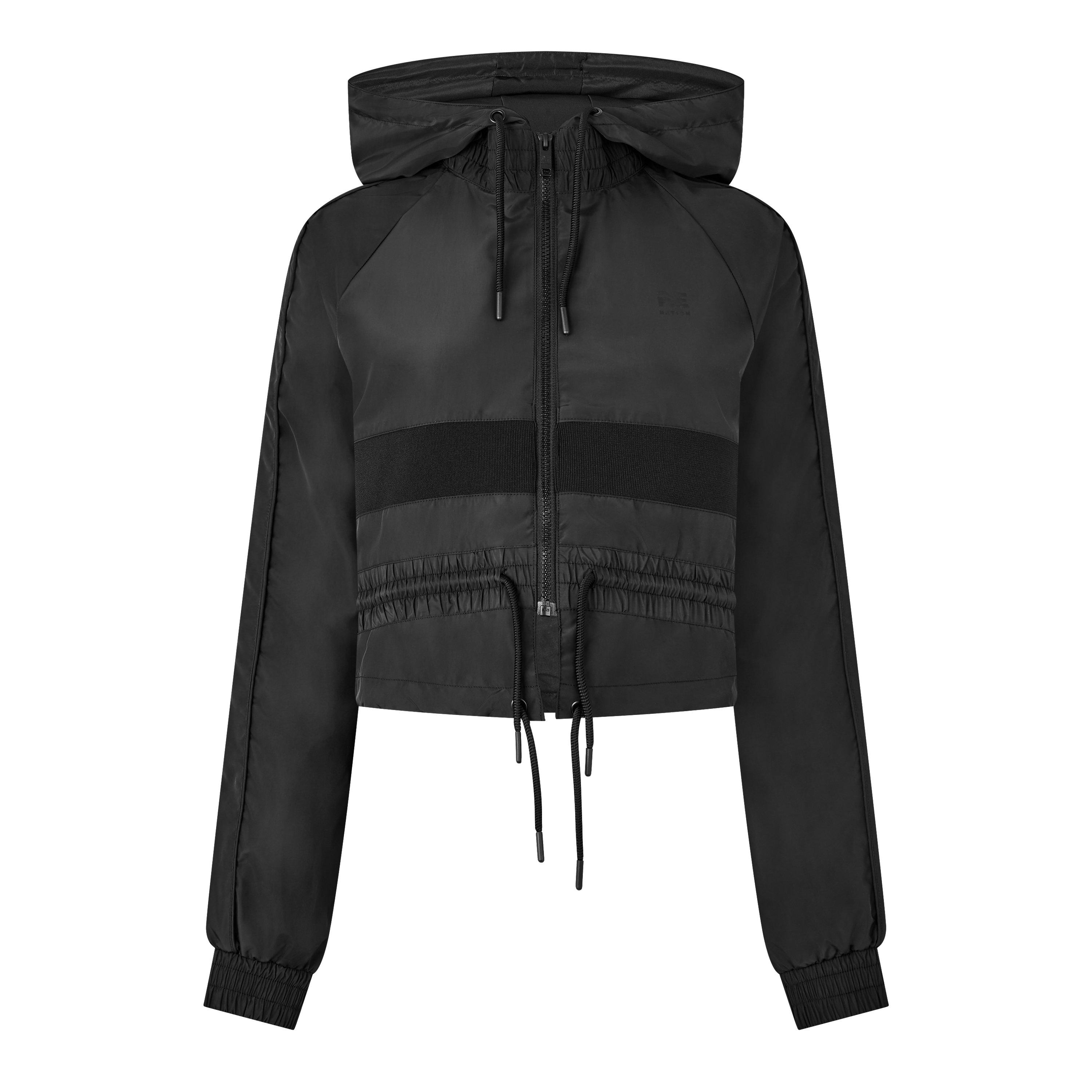 Black - PE Nation - Women's Cropped Water Resistant Hooded Full Zip Relaxed Fit Softshell Jacket - 5