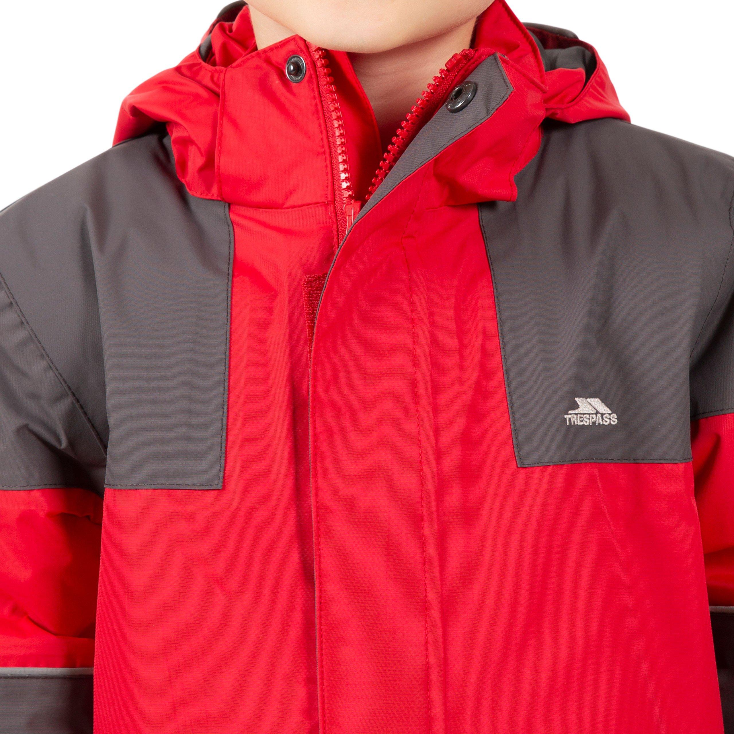 Red - Trespass - Kids' Waterproof Breathable Windproof Jacket - 6