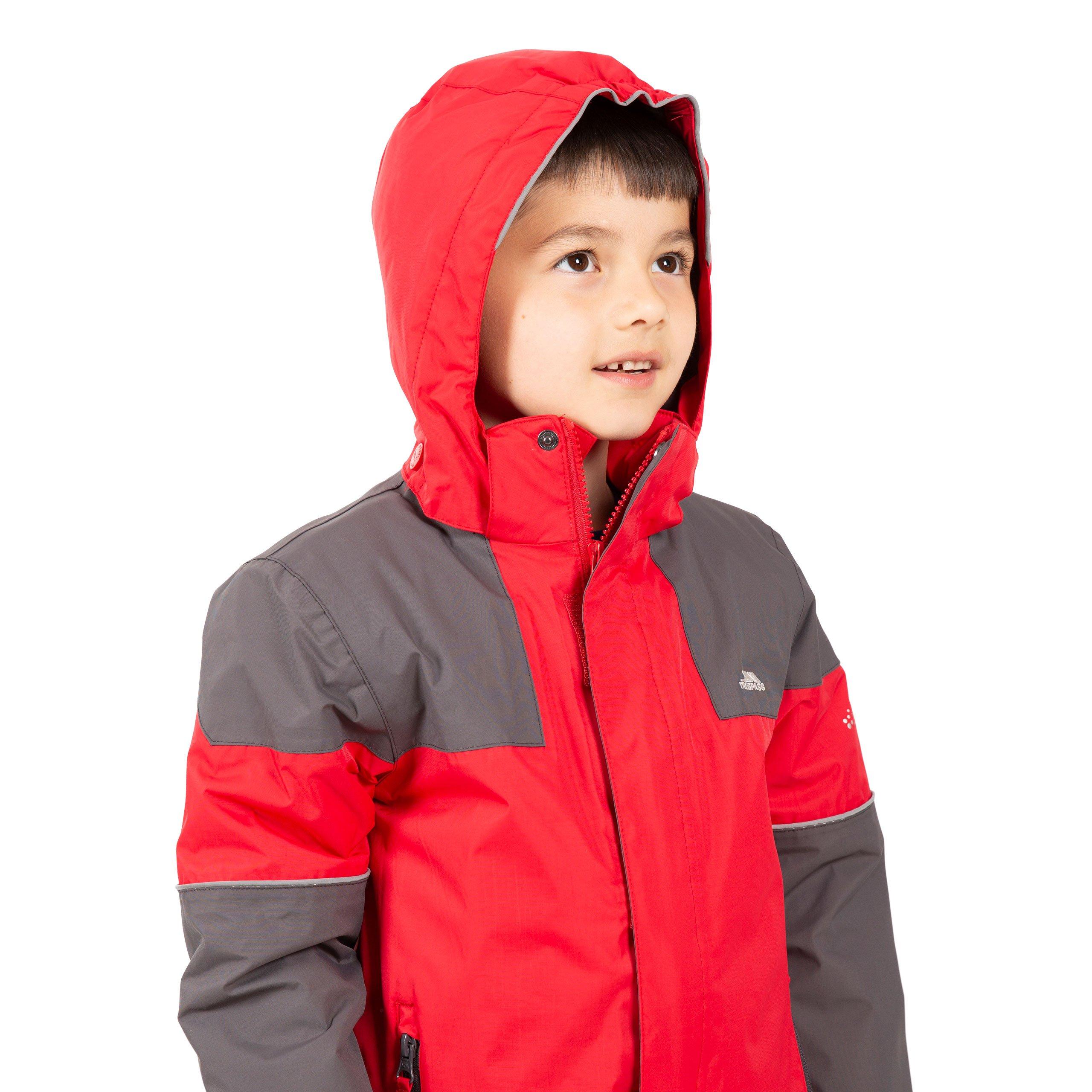 Red - Trespass - Kids' Waterproof Breathable Windproof Jacket - 4