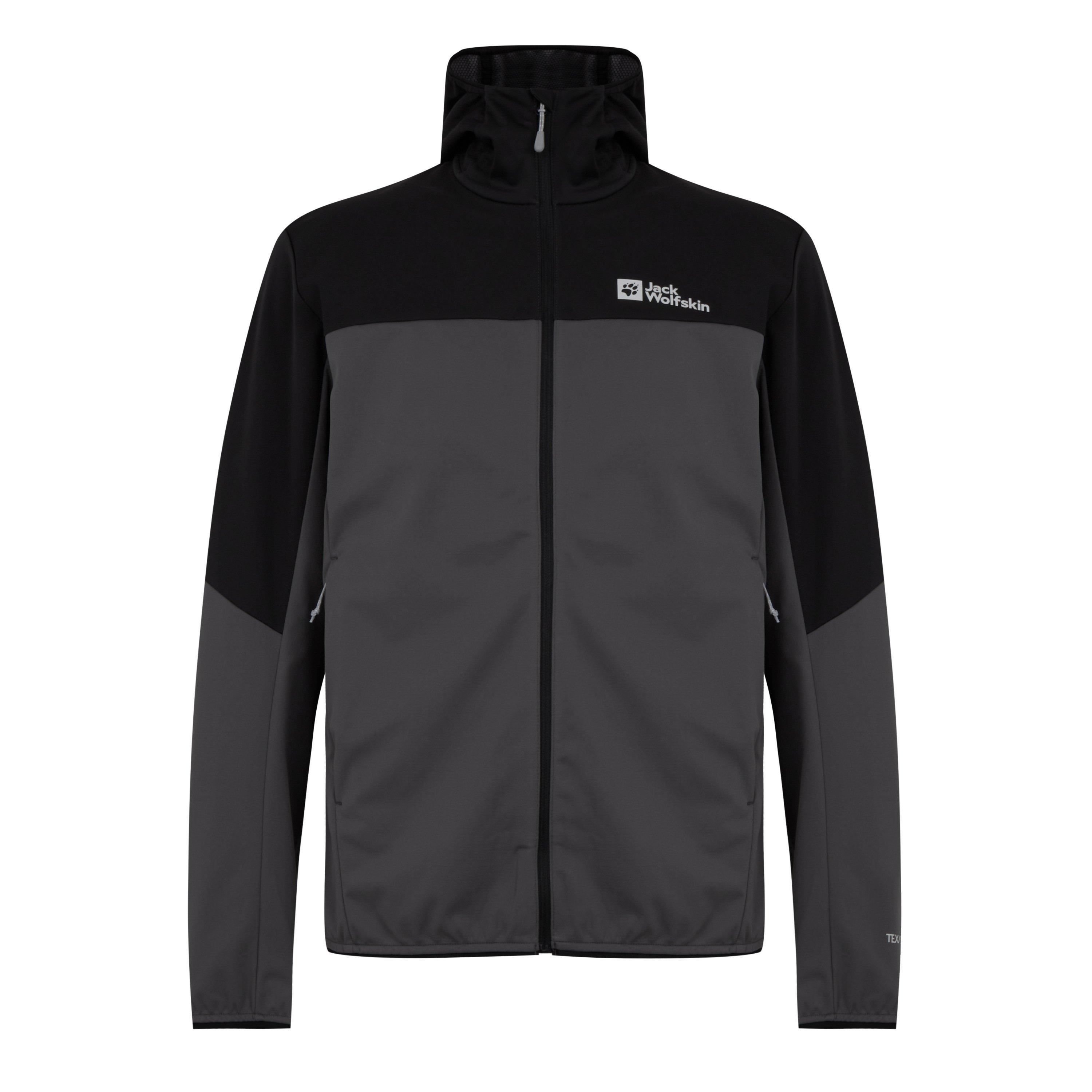 Jack Wolfskin Men's Feldberg Water Resistant Windproof Hooded Long Sleeve Softshell Jacket - Grey - X Large