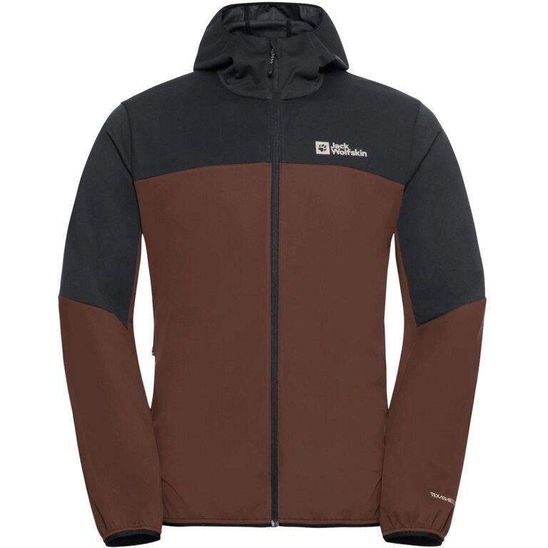 Jack Wolfskin Men's Feldberg Water Resistant Windproof Hooded Long Sleeve Softshell Jacket - Hot Choc - X Large