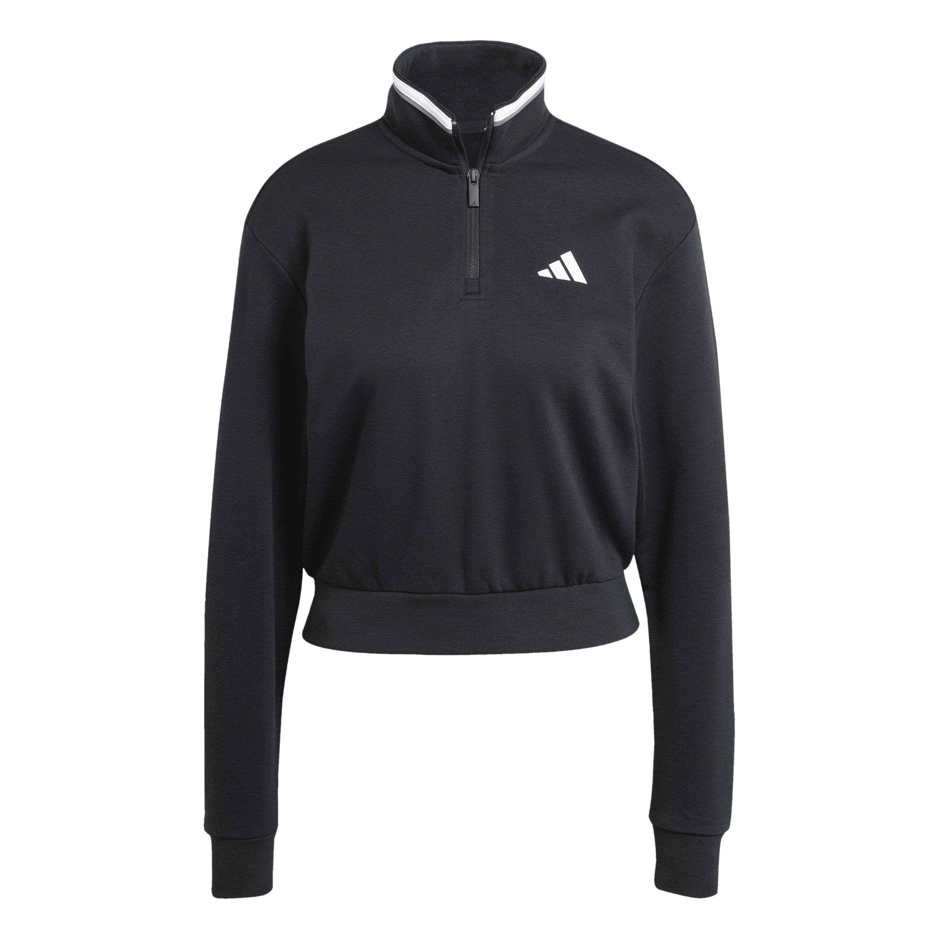 Black - adidas - adidas Essentials French Terry Crop Quarter-Zip Track Jacket - 1