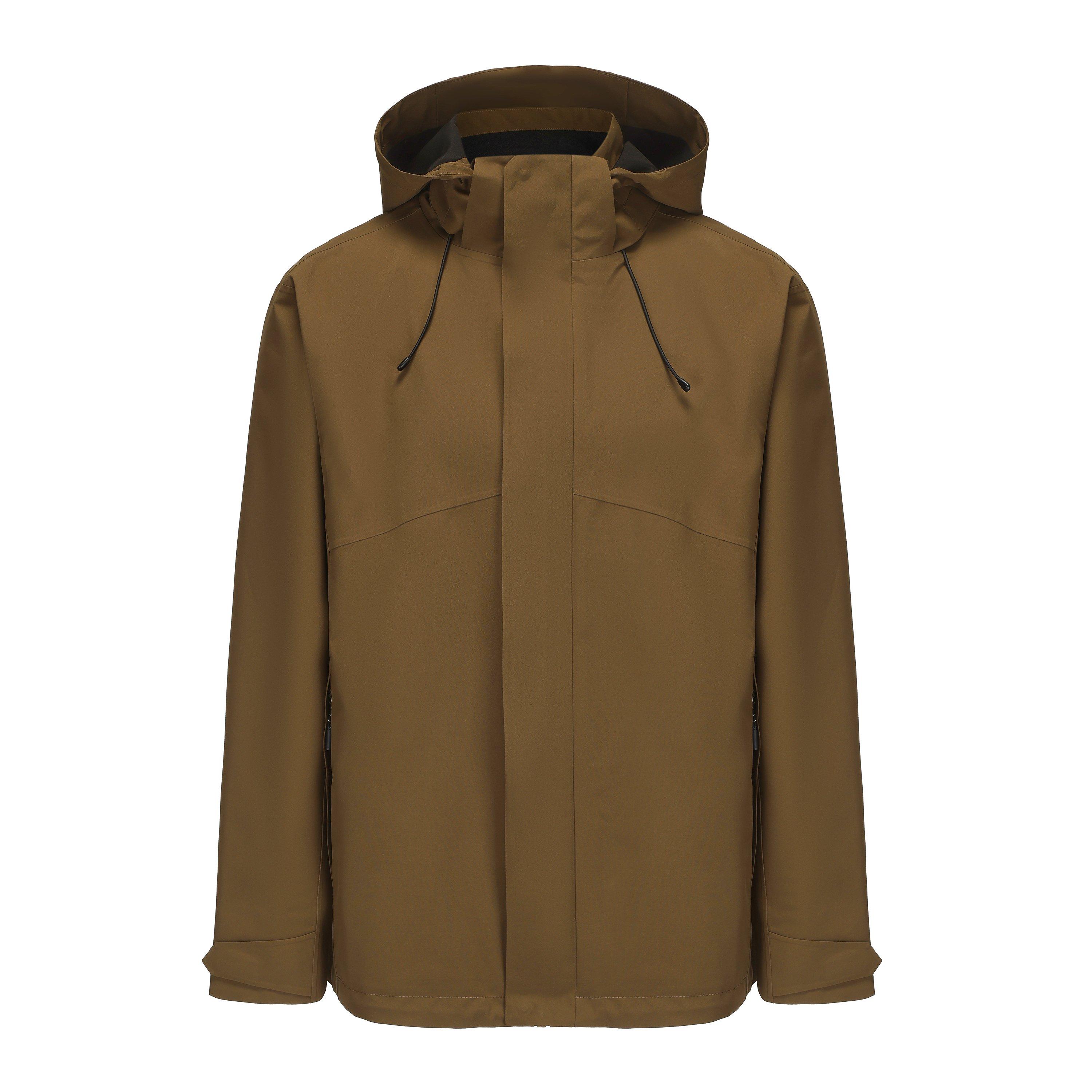 Khaki - Firetrap - Men's Hooded DWR Long Sleeve Waterproof Jacket - 1