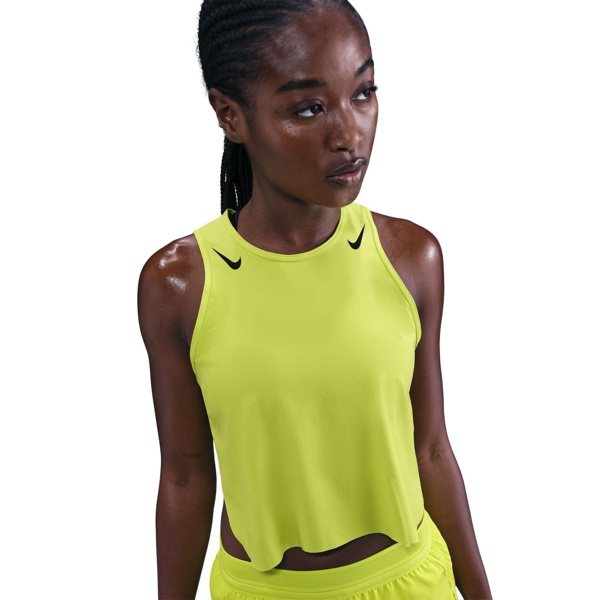 Nike Women's As Crop Tank Top - Cyber/Black - 16 (XL)