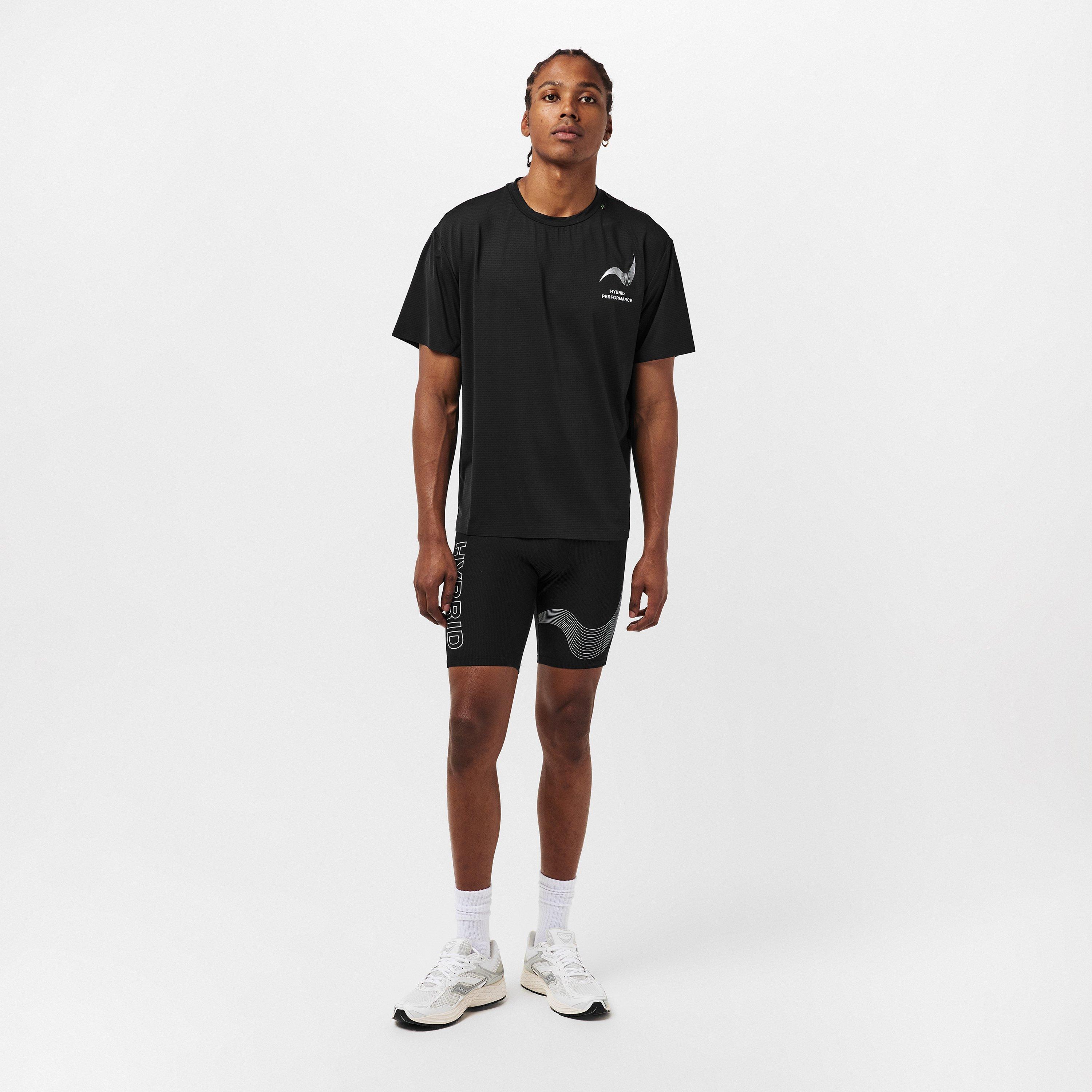 Black - Hybrid Performance - Men's Performance Half-Length Gym Leggings - 6