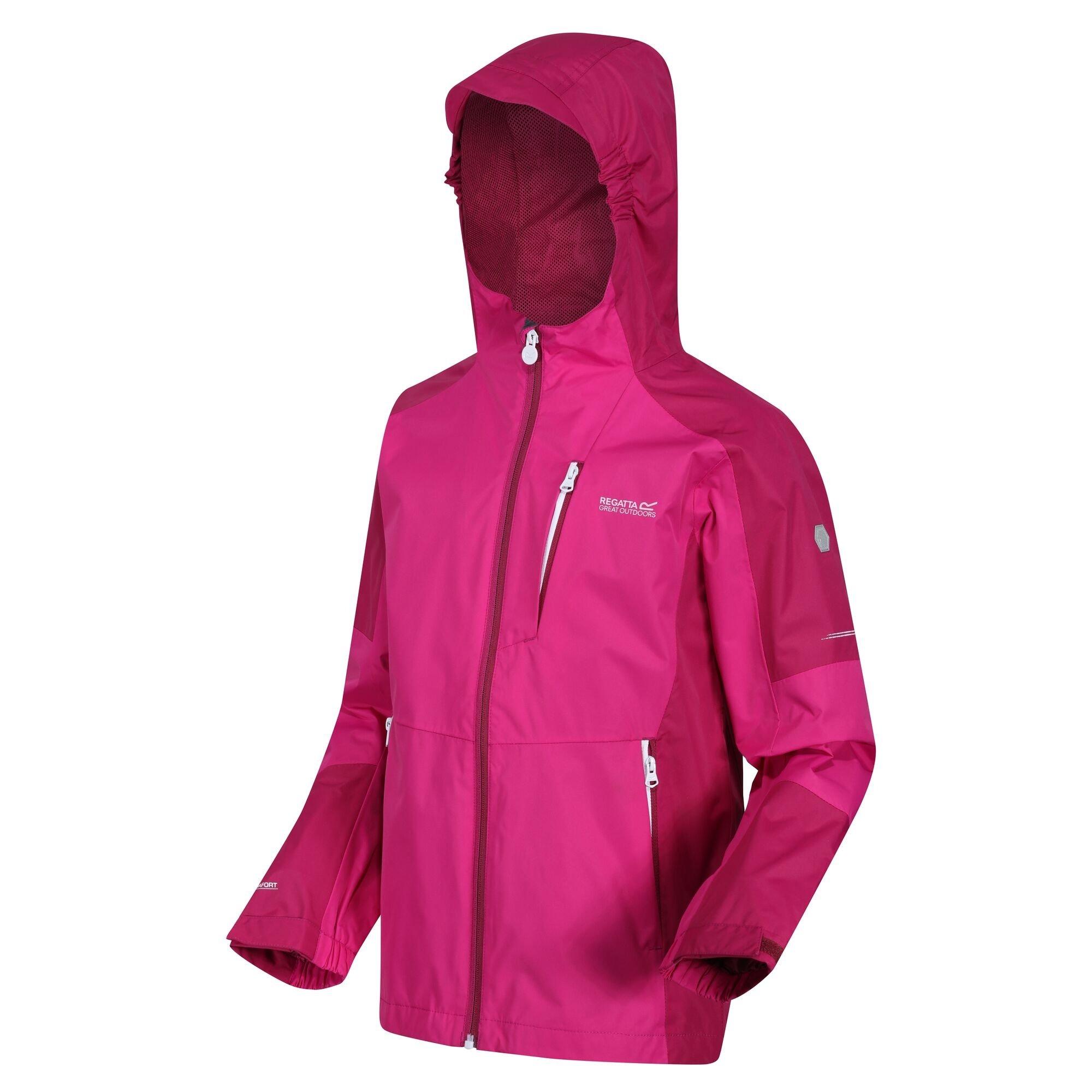 Fuchsia/Rasp - Regatta - Unisex Kids' Calderdale II Waterproof Reflective Long Sleeve Jacket - 2