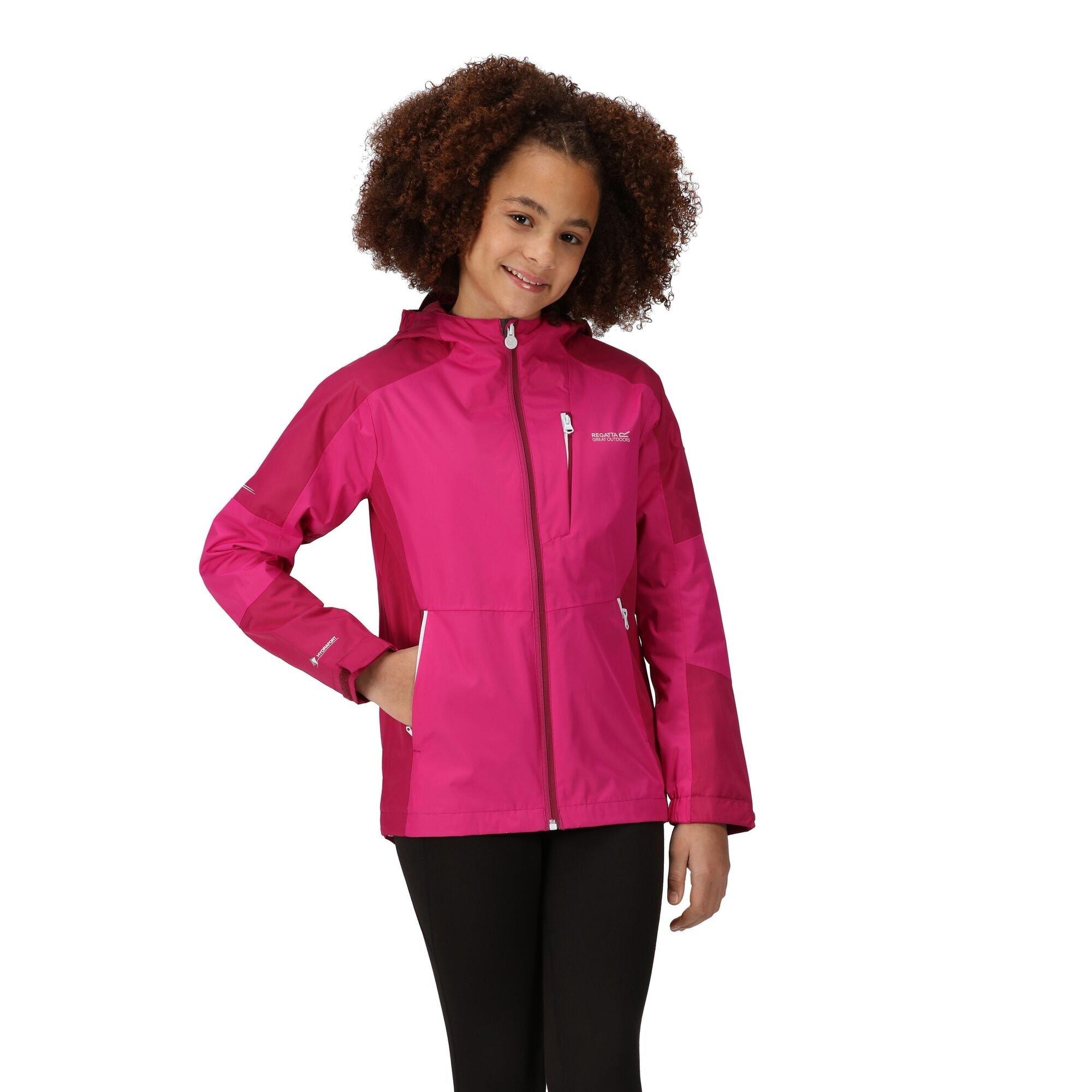 Fuchsia/Rasp - Regatta - Unisex Kids' Calderdale II Waterproof Reflective Long Sleeve Jacket - 3