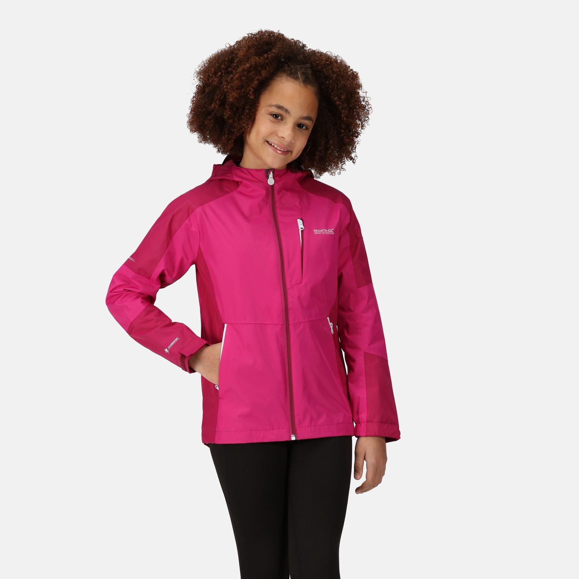 Fuchsia/Rasp - Regatta - Unisex Kids' Calderdale II Waterproof Reflective Long Sleeve Jacket - 4