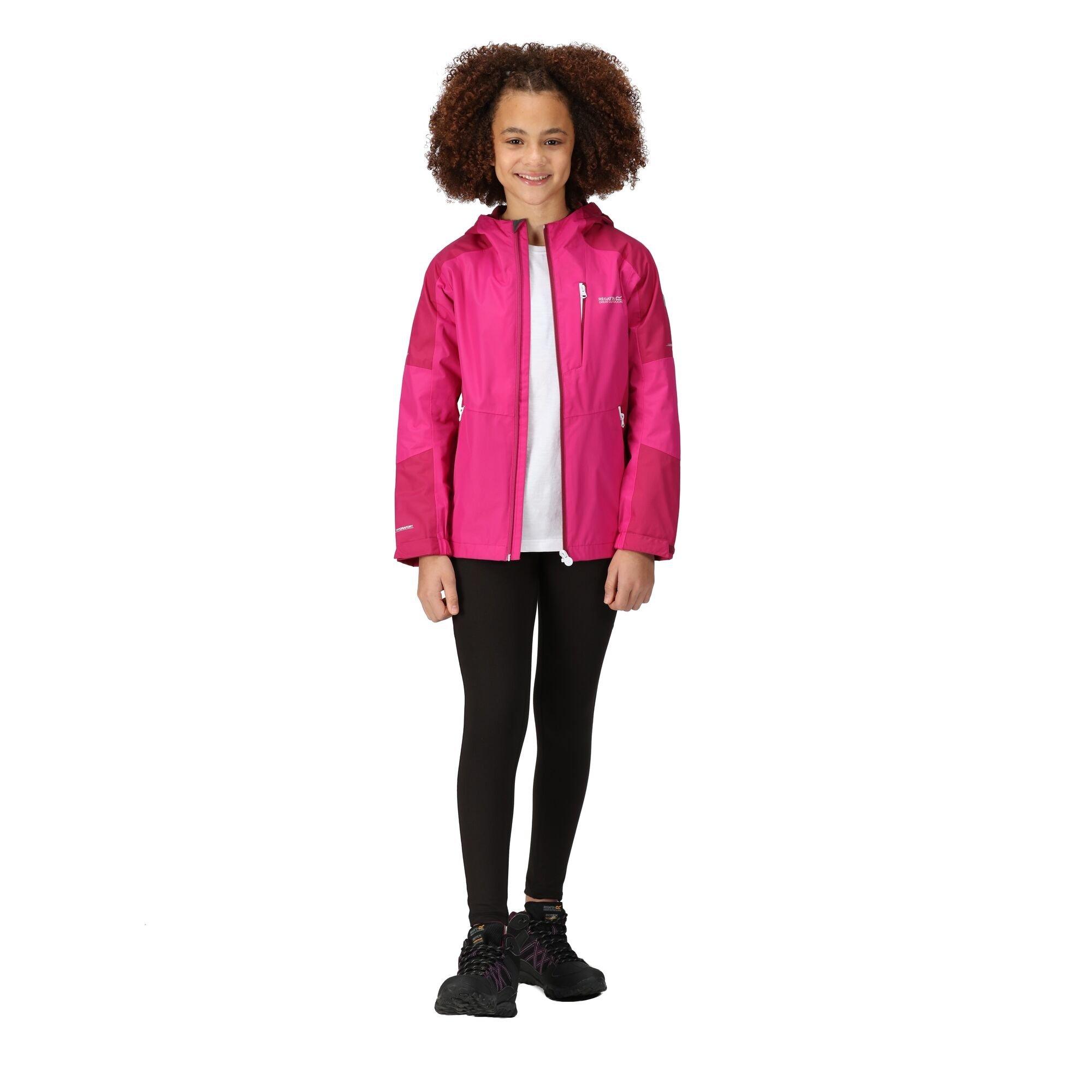 Fuchsia/Rasp - Regatta - Unisex Kids' Calderdale II Waterproof Reflective Long Sleeve Jacket - 9